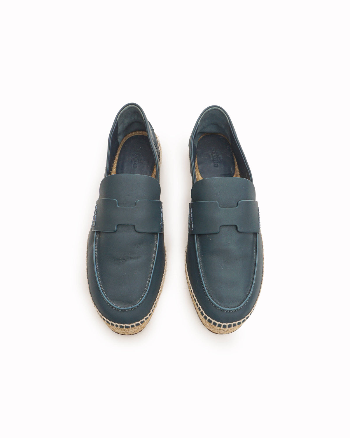 Hermès Blue Leather Trip H Logo Espadrille Loafers