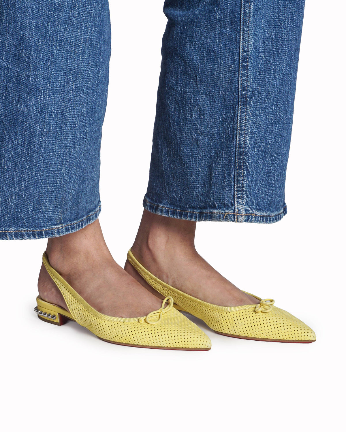 Christian Louboutin Yellow Perforated Spike Slingback Flats