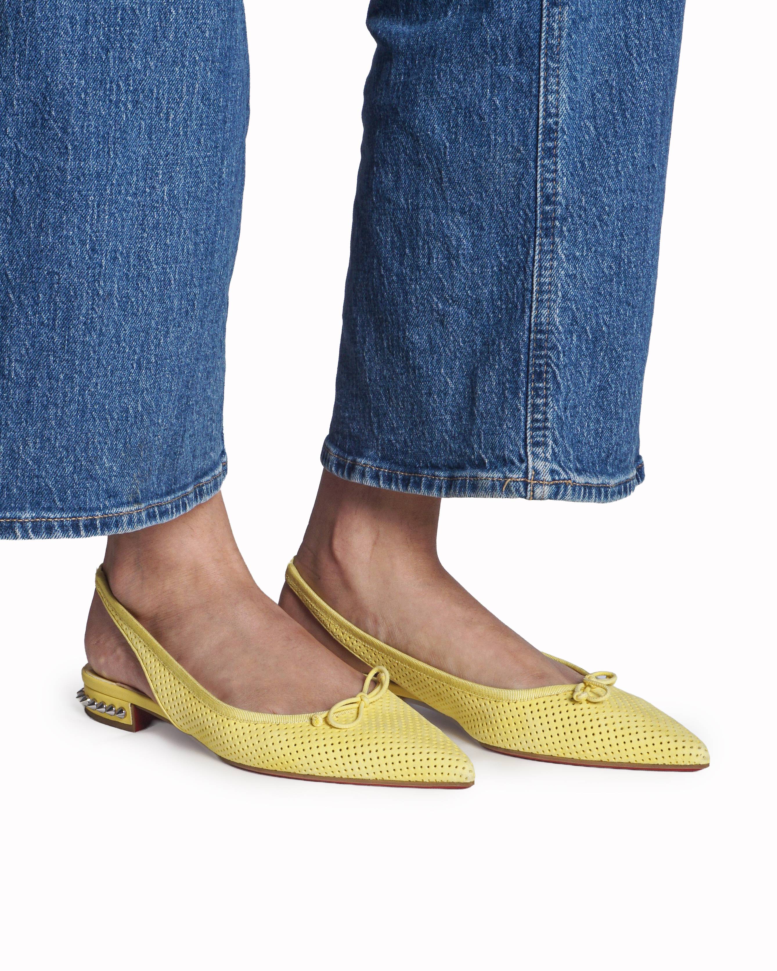 Christian Louboutin Yellow Perforated Spike Slingback Flats