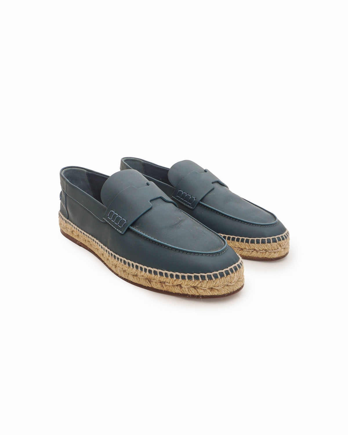 Hermès Blue Leather Trip H Logo Espadrille Loafers