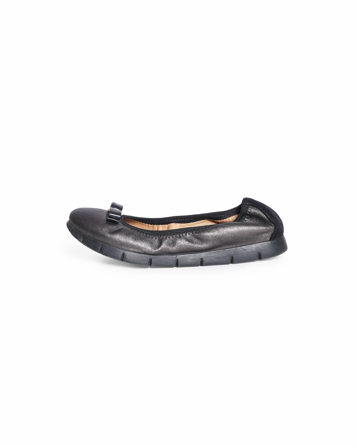 Salvatore Ferragamo My Joy Metallic Pewter Leather Scrunch Ballet Flats