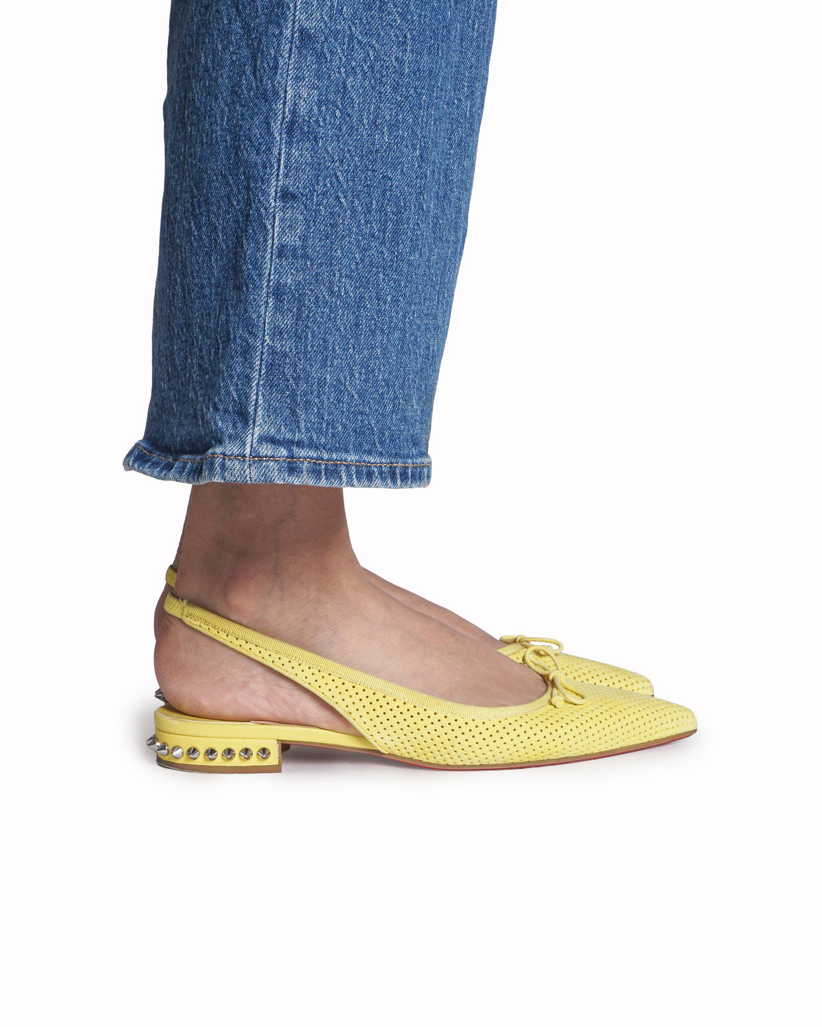 Christian Louboutin Yellow Perforated Spike Slingback Flats