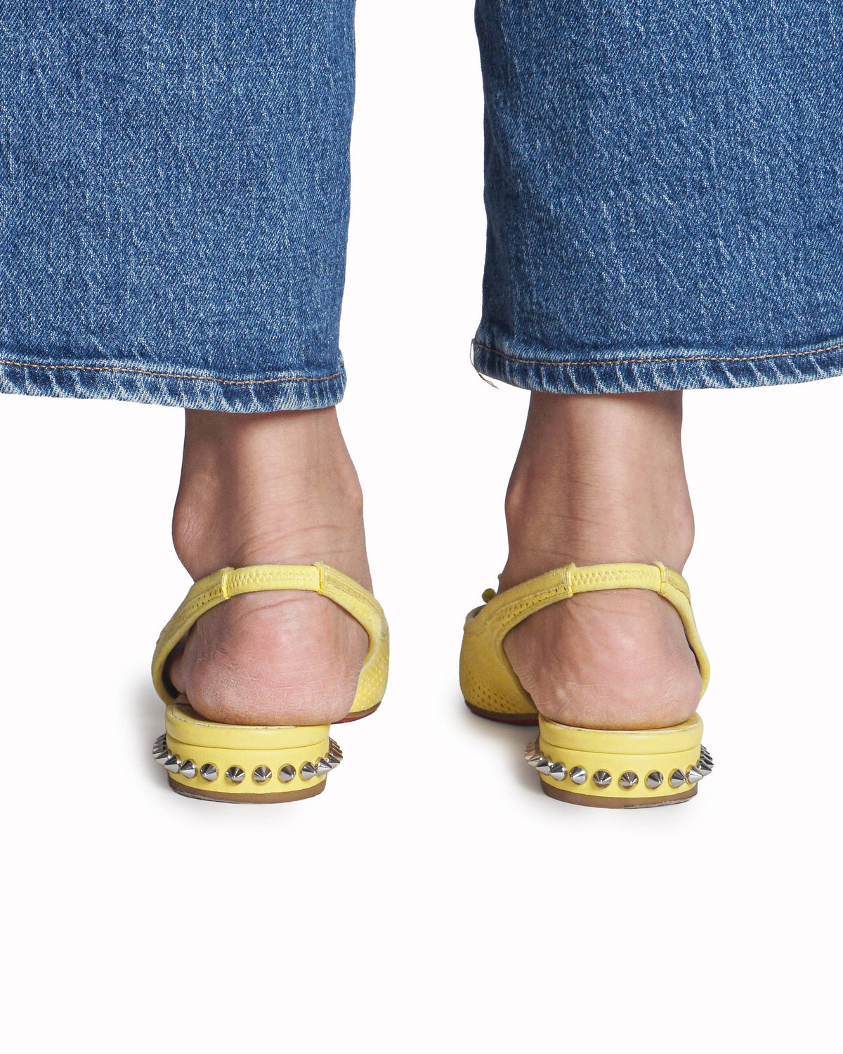 Christian Louboutin Yellow Perforated Spike Slingback Flats