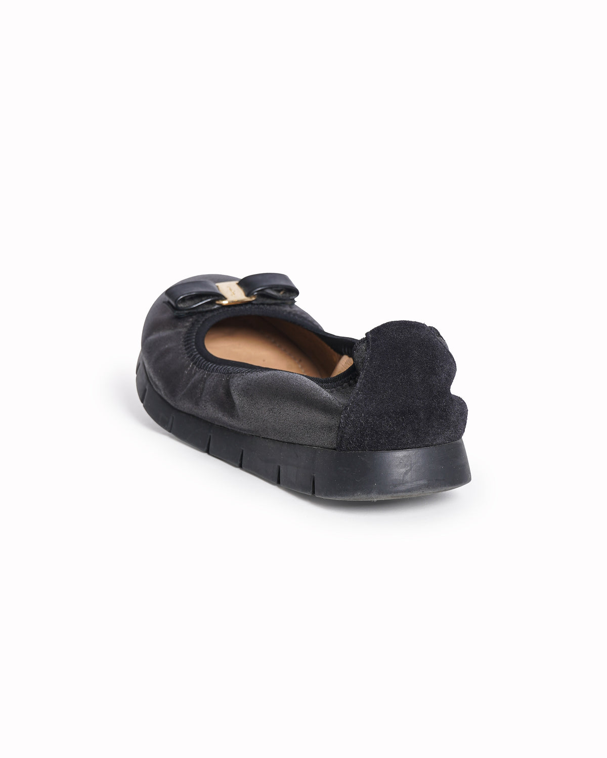 Salvatore Ferragamo My Joy Metallic Pewter Leather Scrunch Ballet Flats