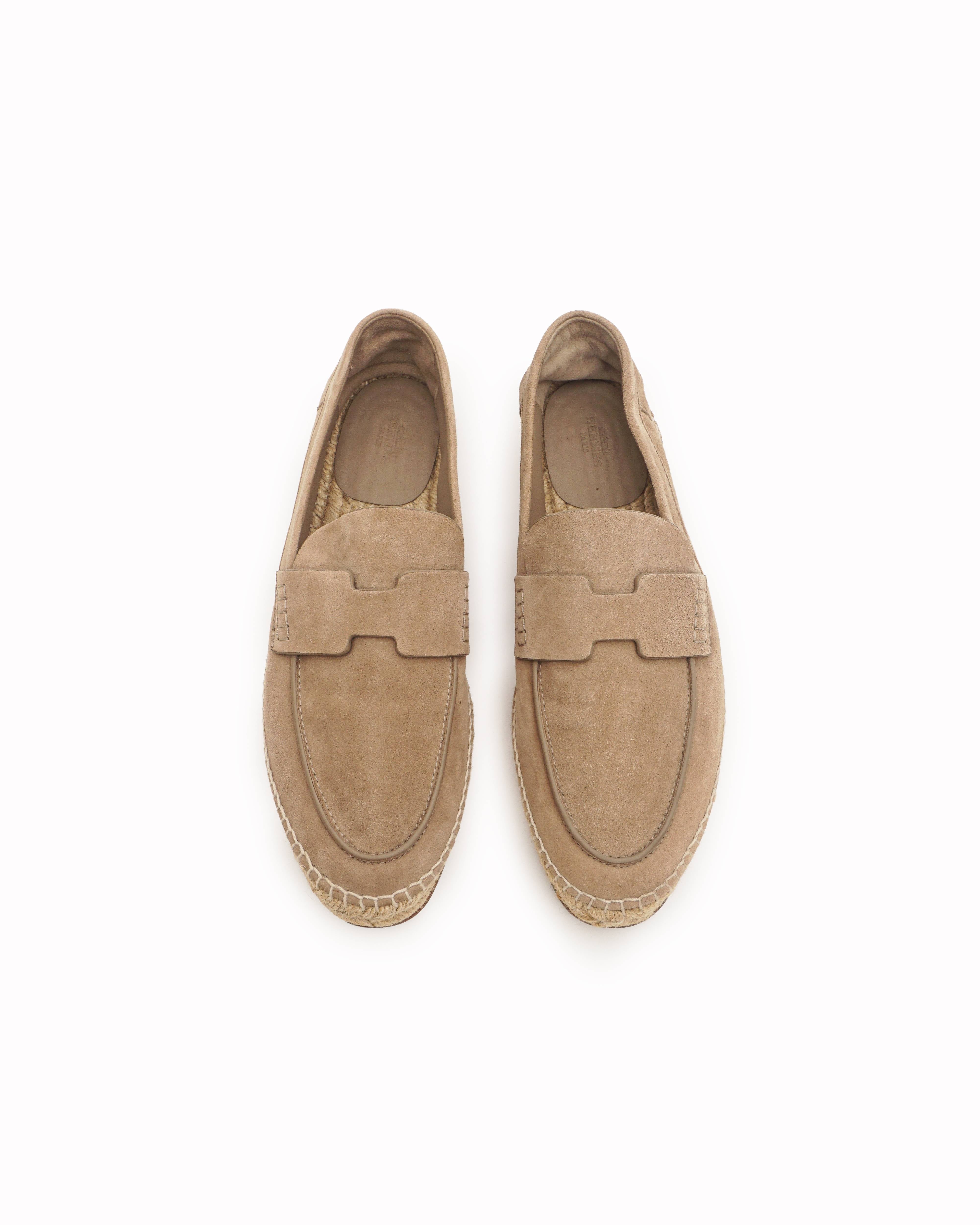 Hermès Beige Suede Trip H Logo Espadrille Loafers
