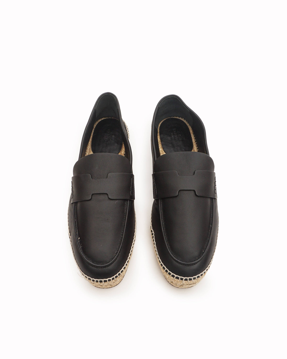 Hermès Black Leather Trip H Logo Espadrille Loafers