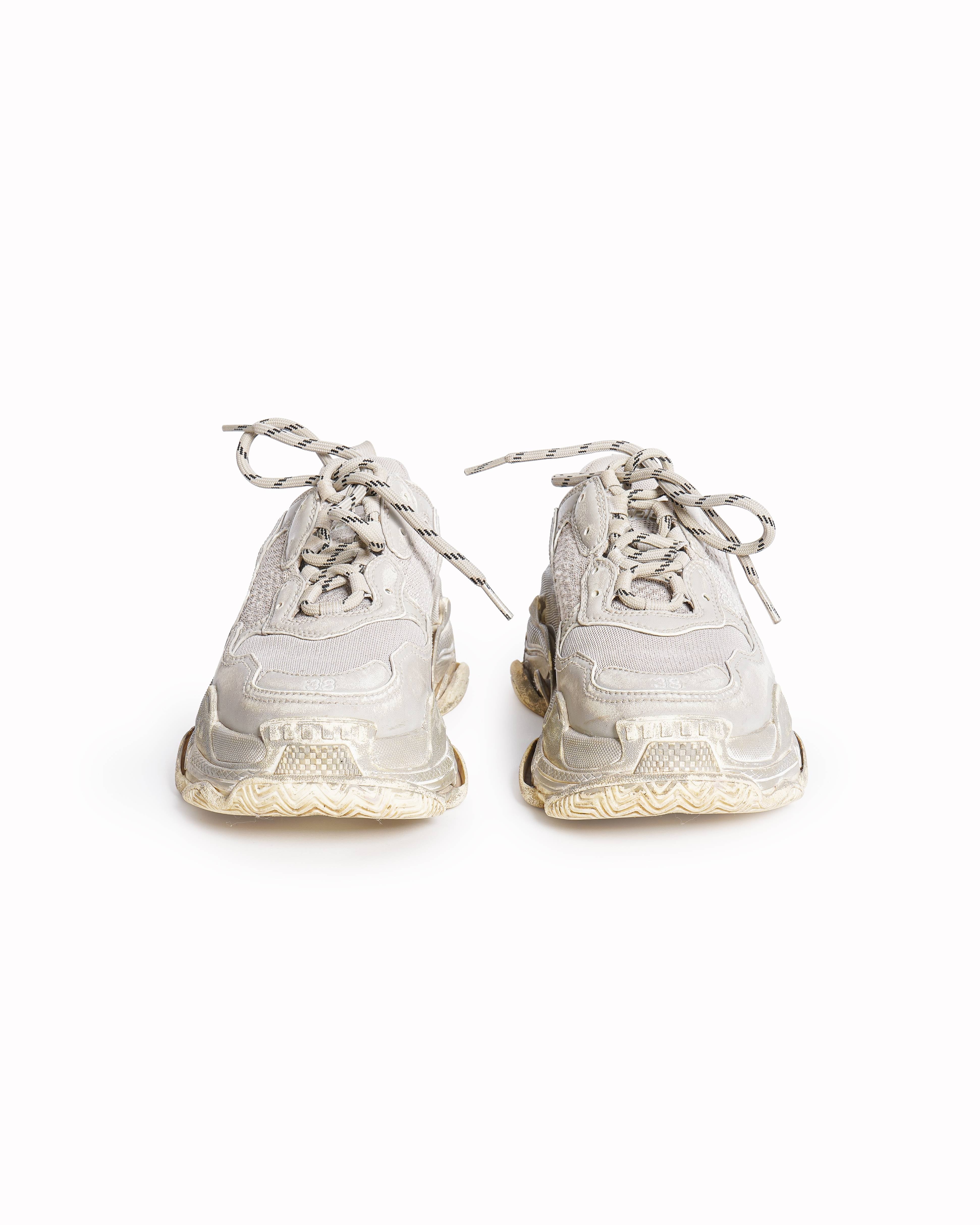 Balenciaga Grey Leather and Mesh Faded Triple S Sneakers