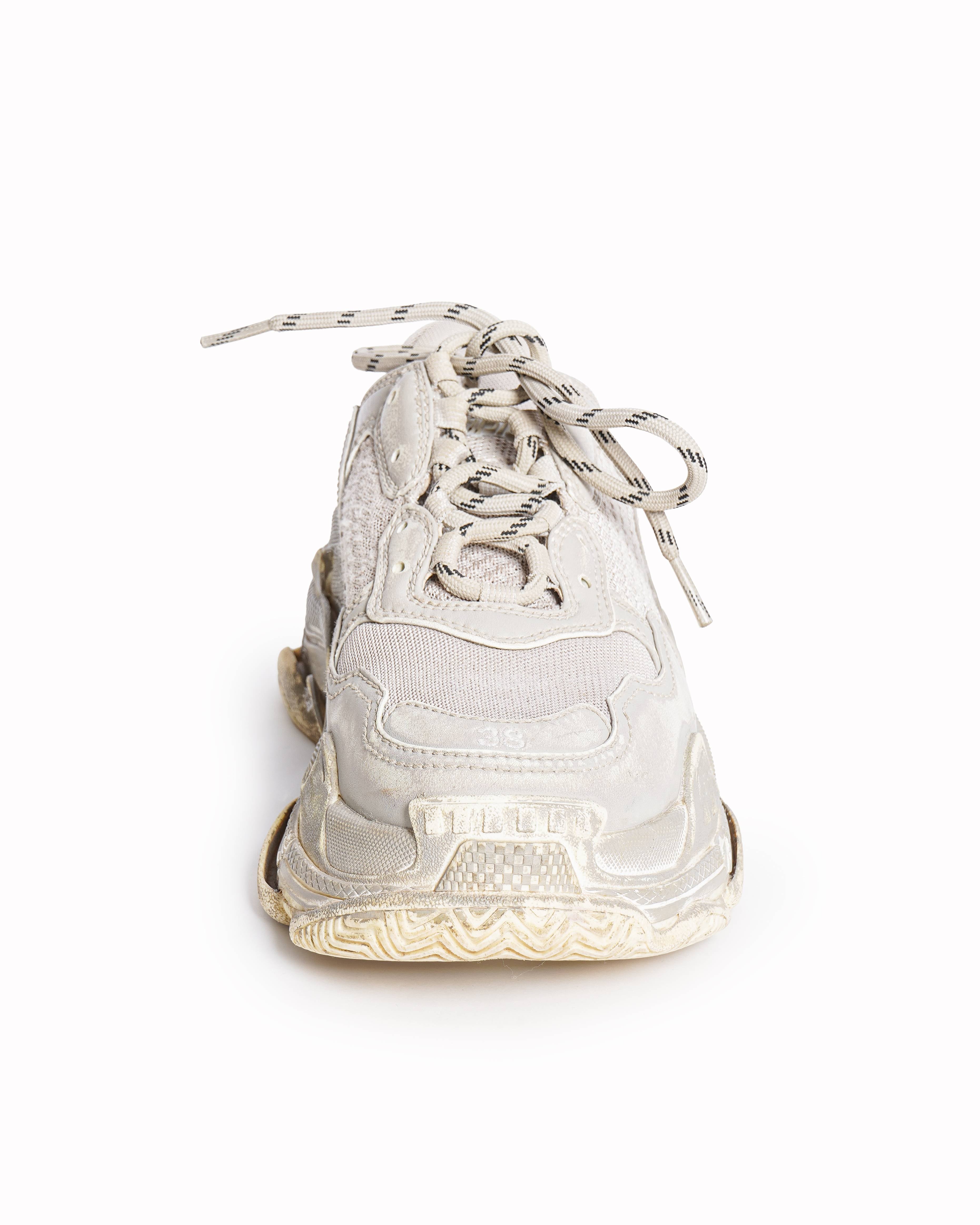 Balenciaga Grey Leather and Mesh Faded Triple S Sneakers