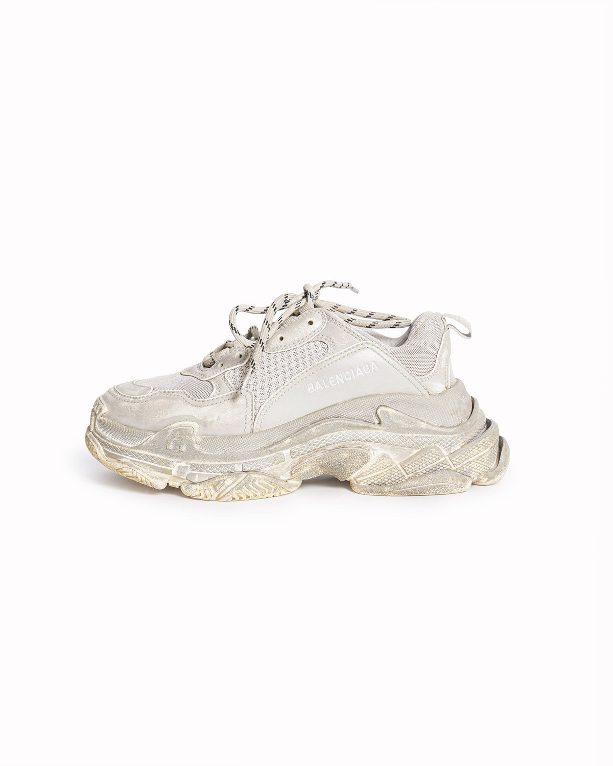 Balenciaga Grey Leather and Mesh Faded Triple S Sneakers