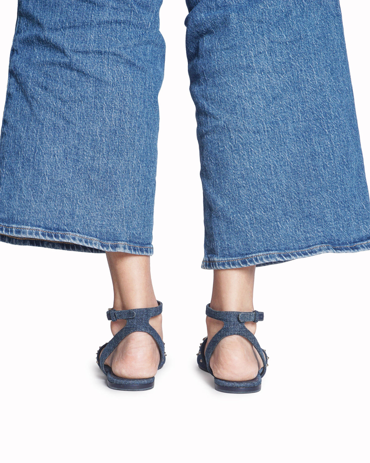 Miu Miu Blue Denim Studded Crystal Flower Sandals