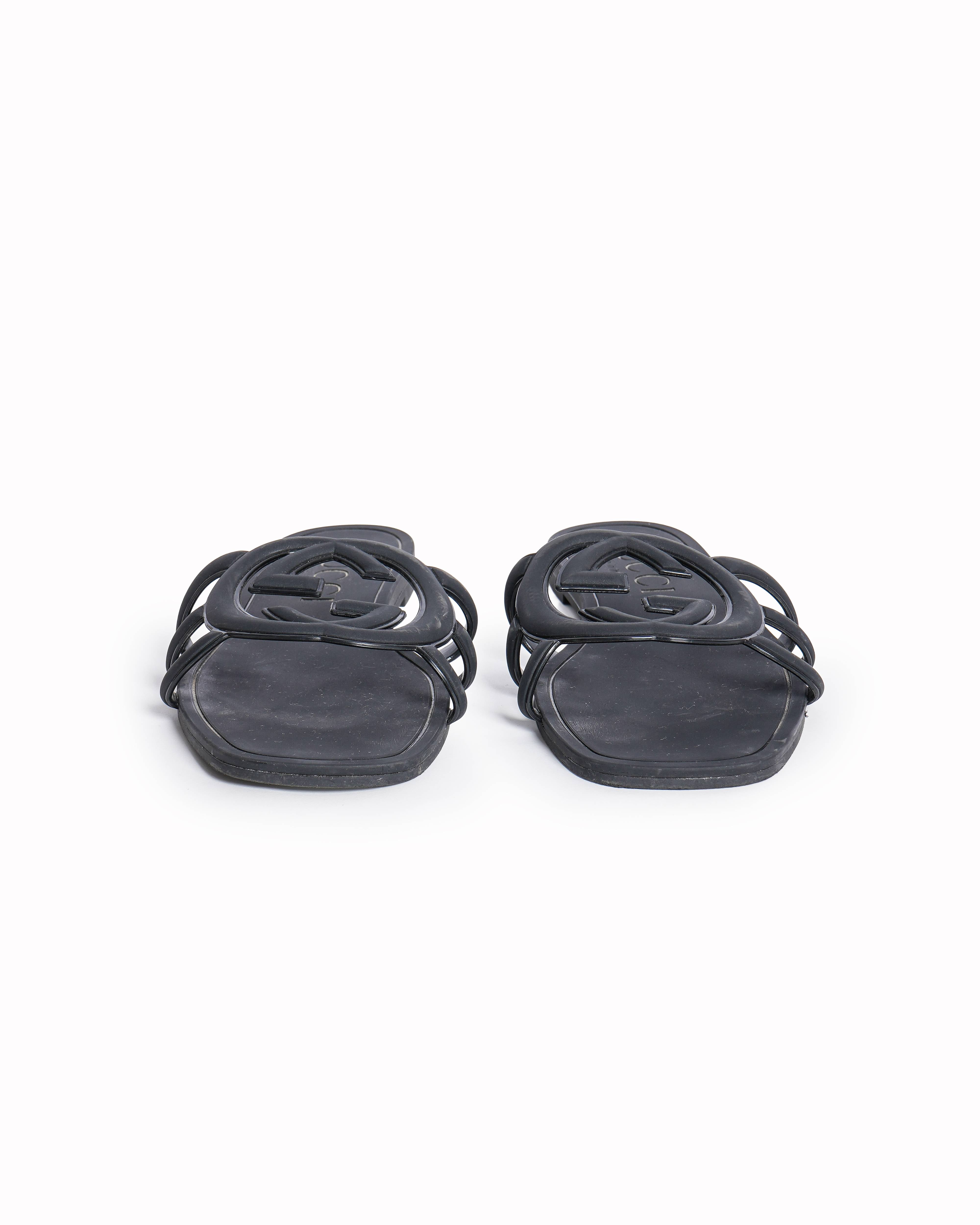 Gucci Black Interlocking GG Rubber Sliders