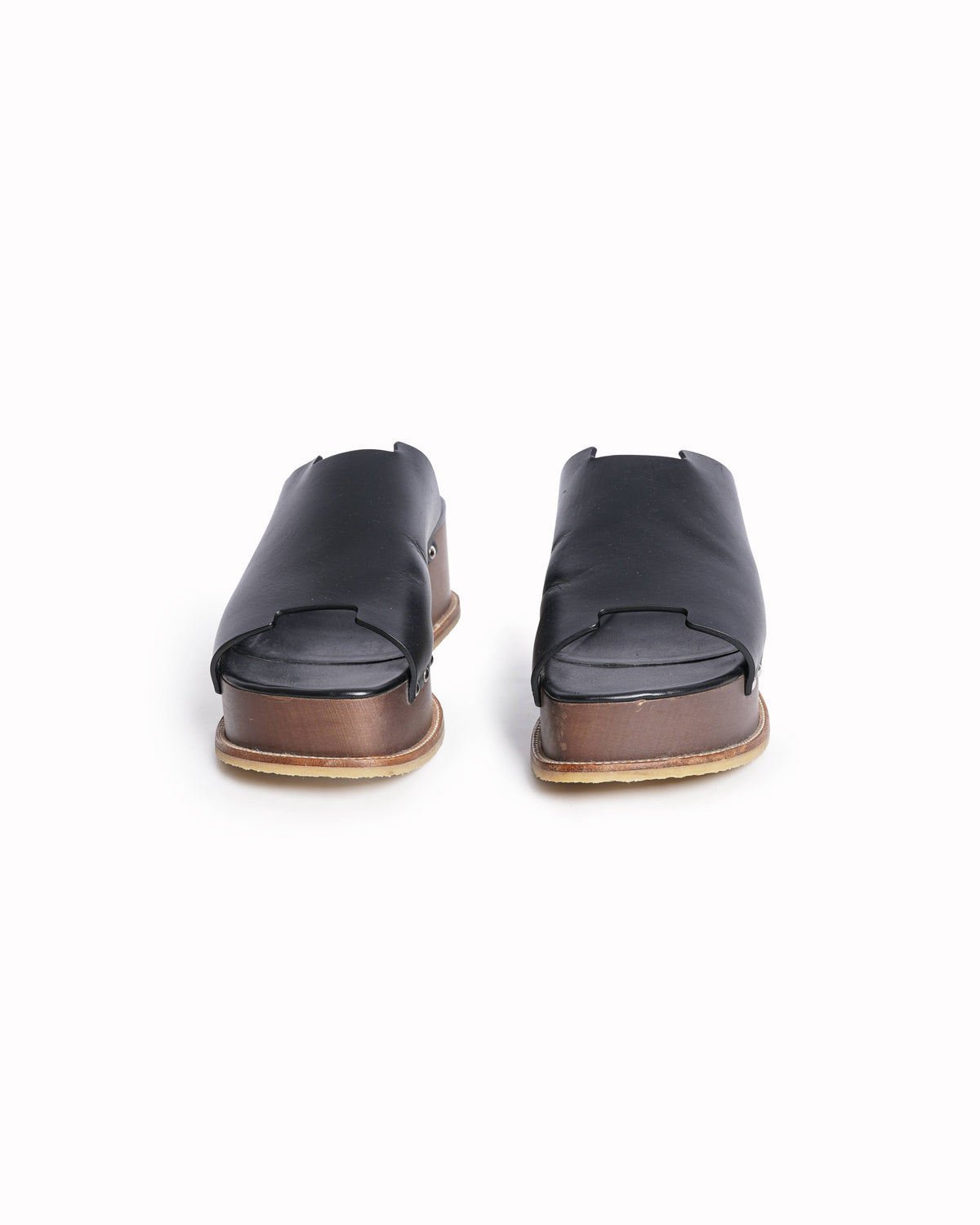Hermès Black leather and wood Ellipse slip-on wedge sandals