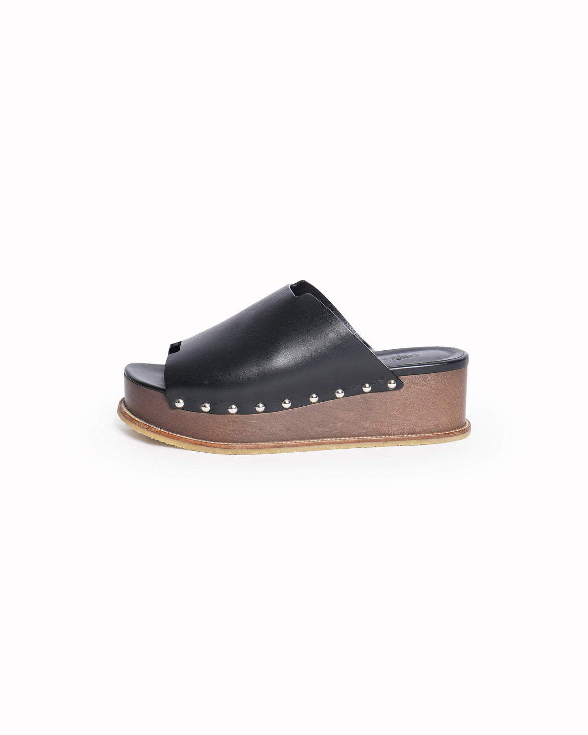 Hermès Black leather and wood Ellipse slip-on wedge sandals