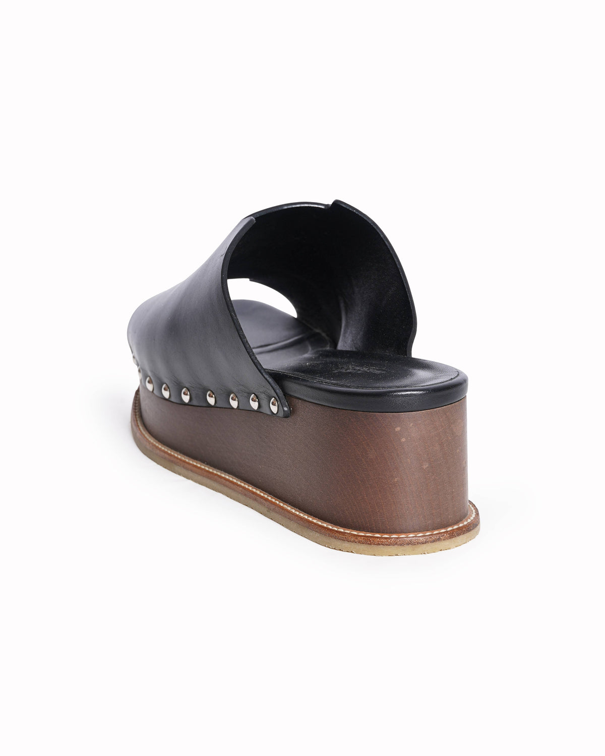 Hermès Black leather and wood Ellipse slip-on wedge sandals