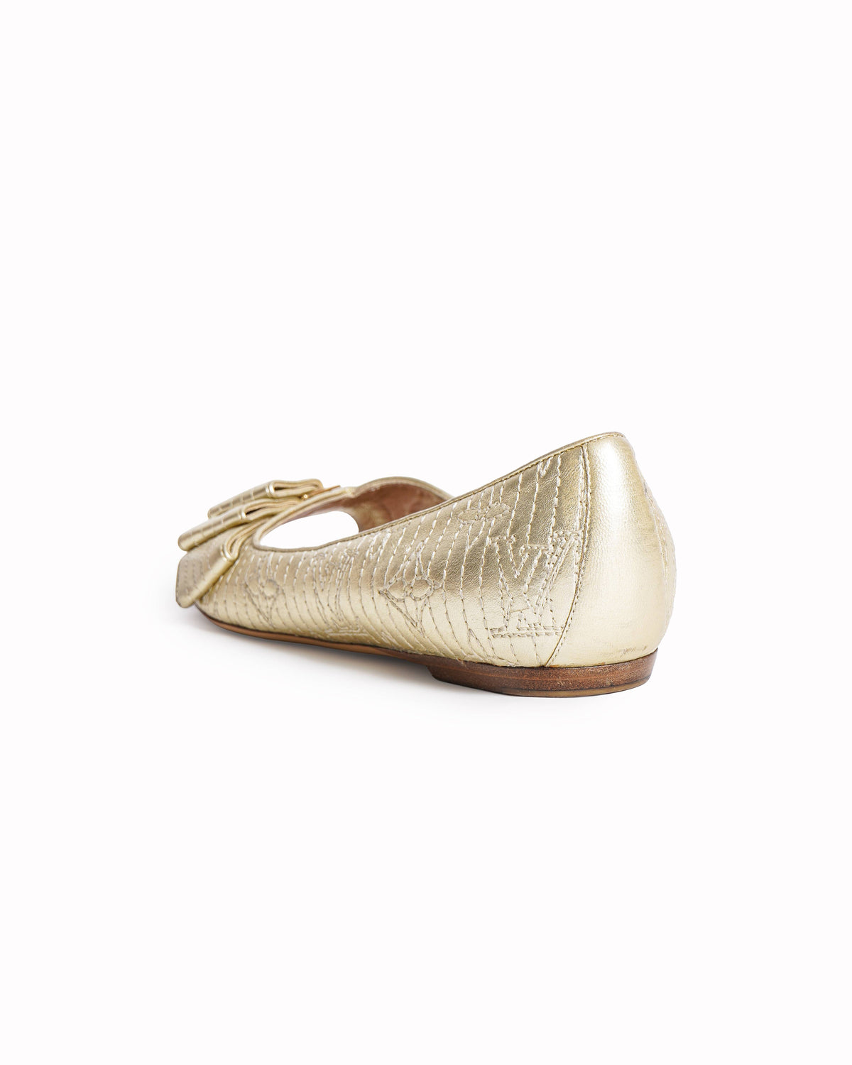 Louis Vuitton Goldtone Monogram Quilted Leather Peep Toe Flats