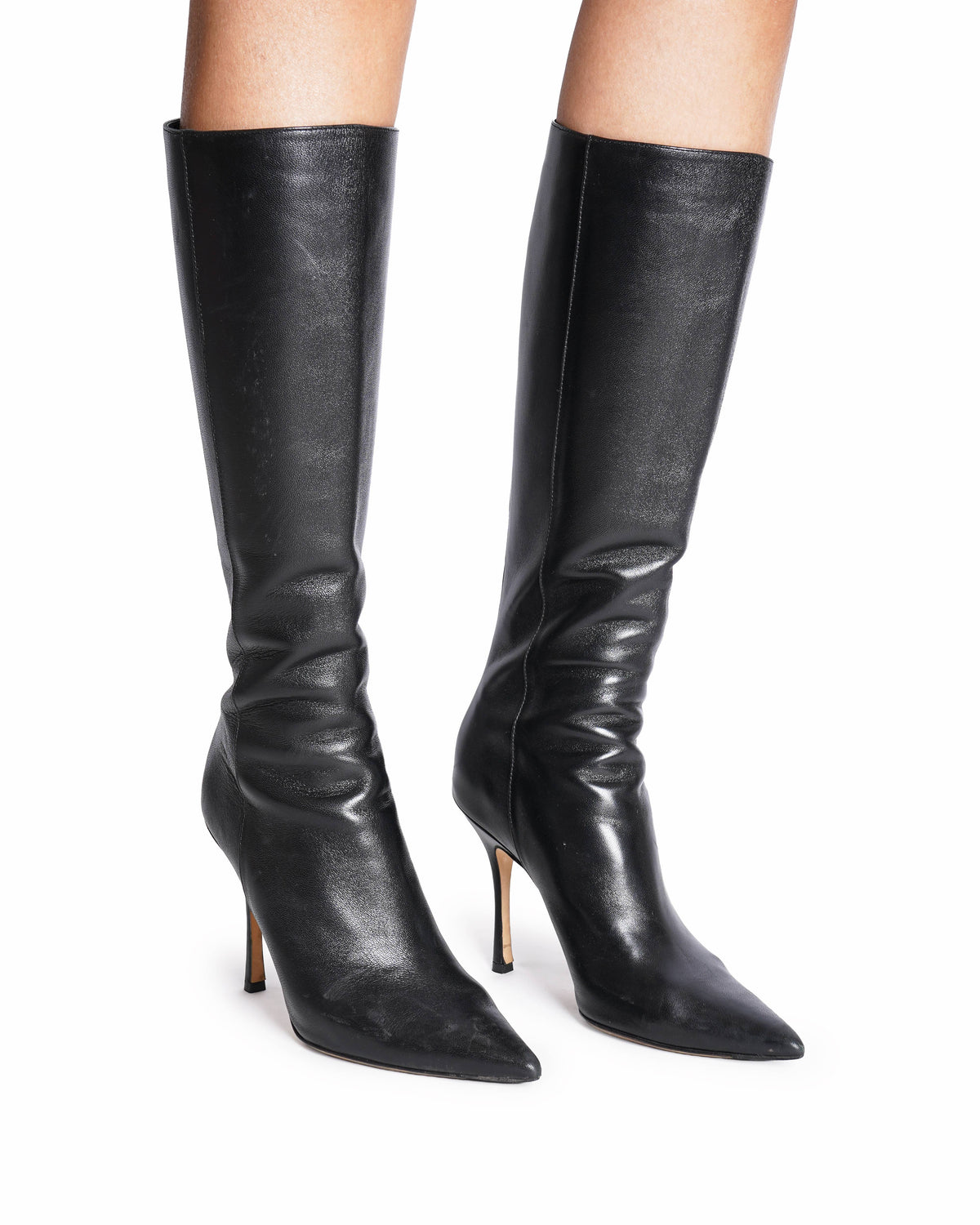 Jimmy Choo Leather Pointed-Toe Boots In Black