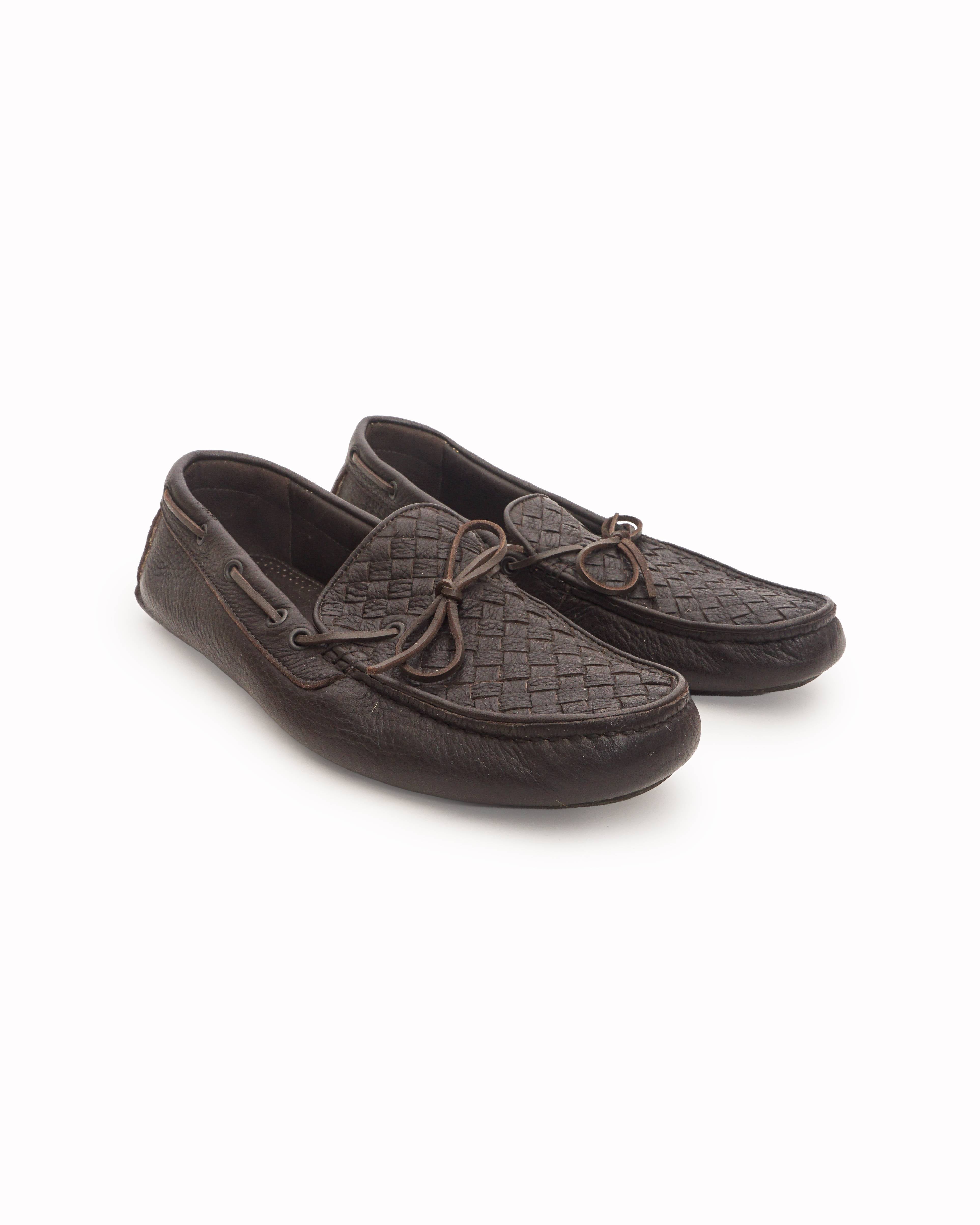 Bottega Veneta Dark Brown Intrecciato Leather Driving Loafers