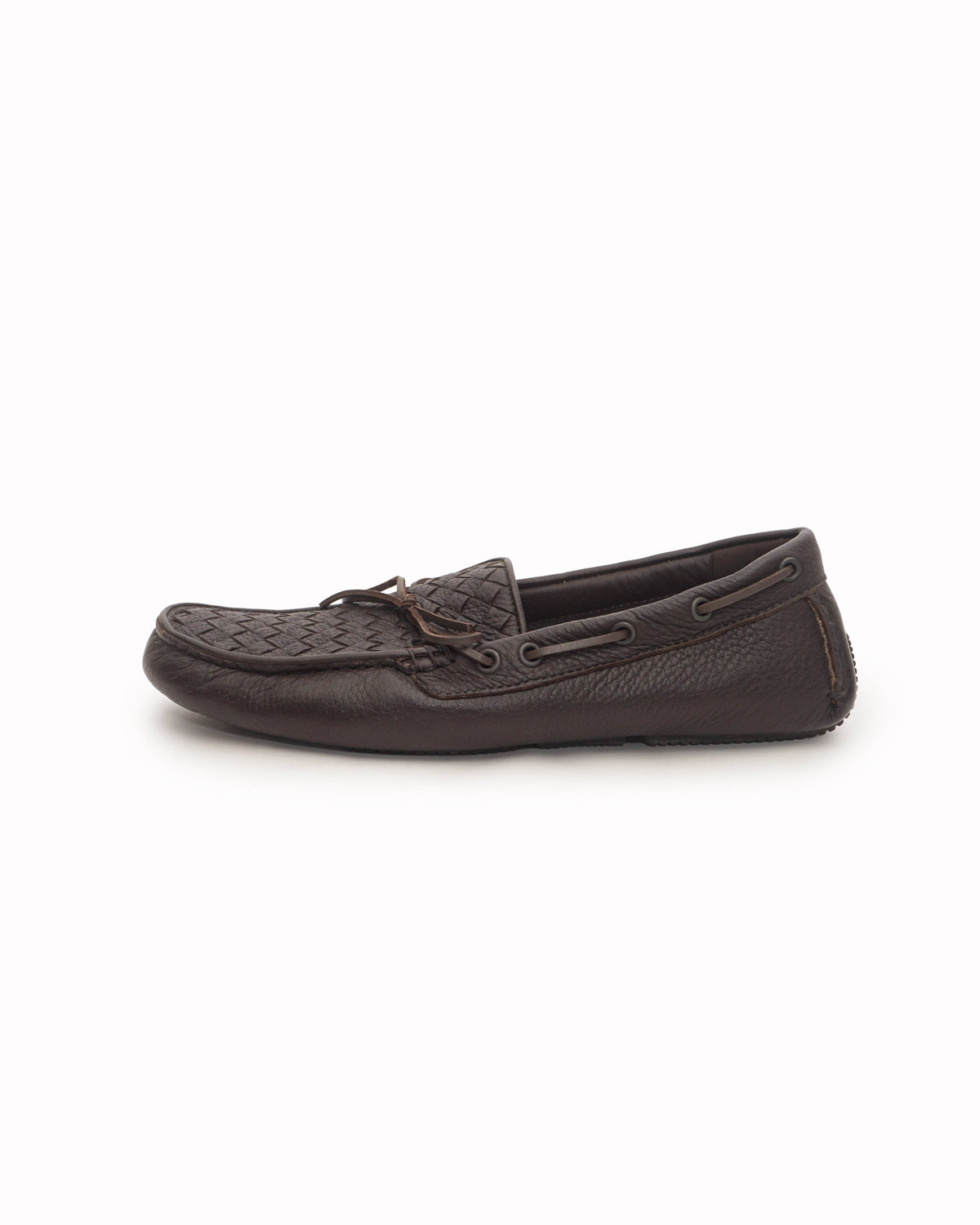 Bottega Veneta Dark Brown Intrecciato Leather Driving Loafers