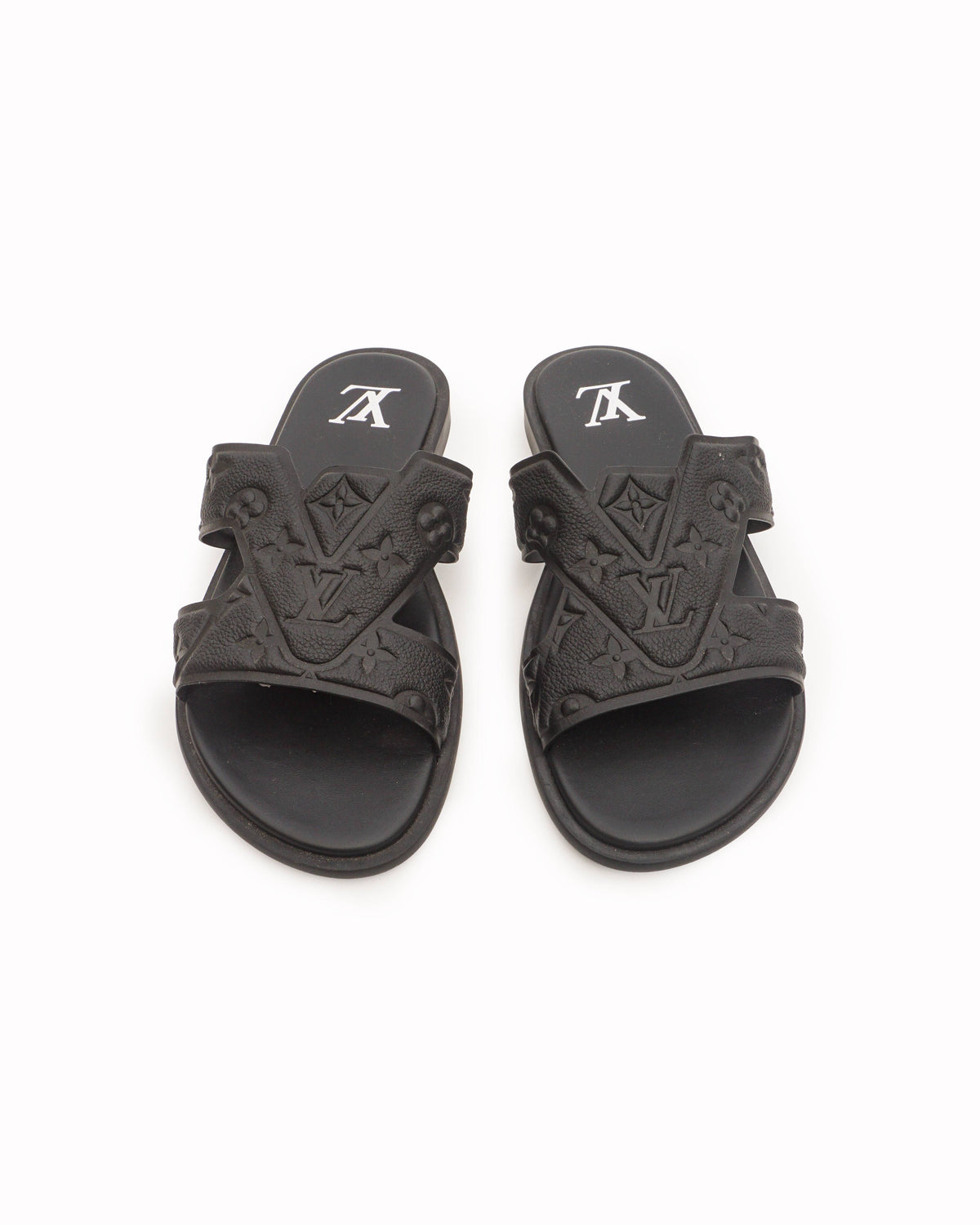Louis Vuitton Black Monogram Empreinte Leather LV Oasis Mules