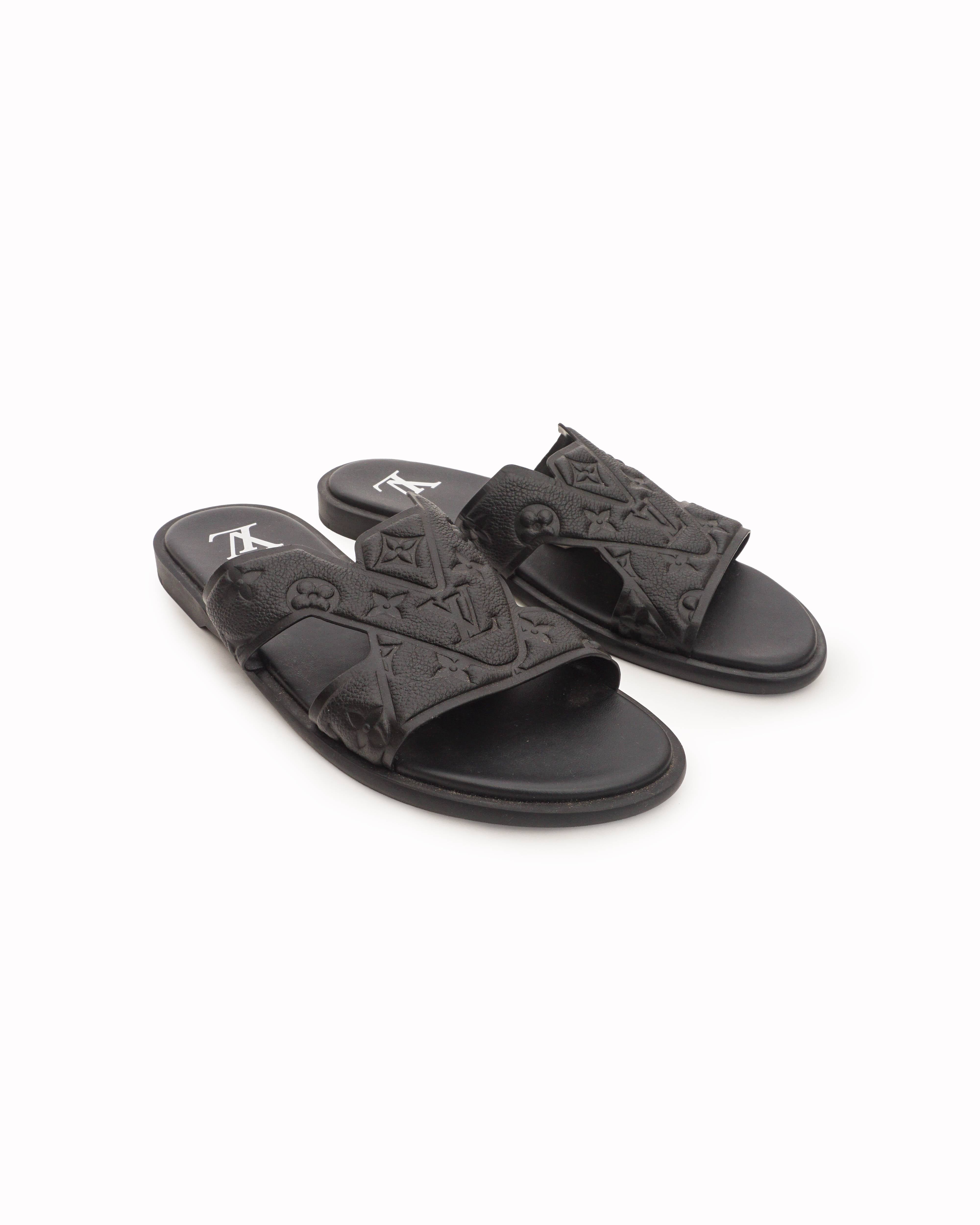 Louis Vuitton Black Monogram Empreinte Leather LV Oasis Mules