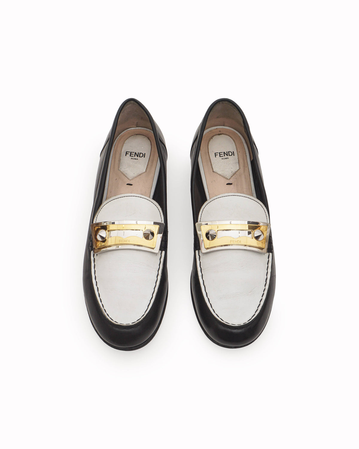 Fendi Black & White Leather Rachel Penny Loafers