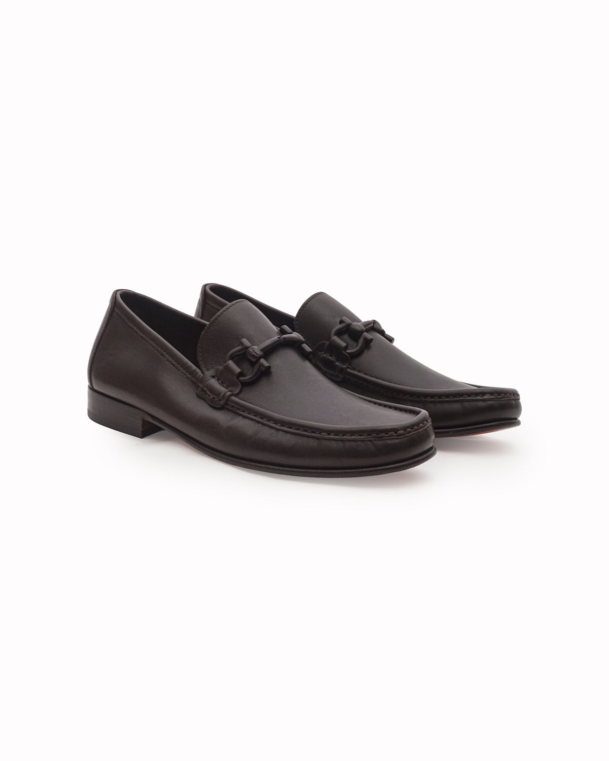Salvatore Ferragamo Dark Brown Leather Gancini Loafers