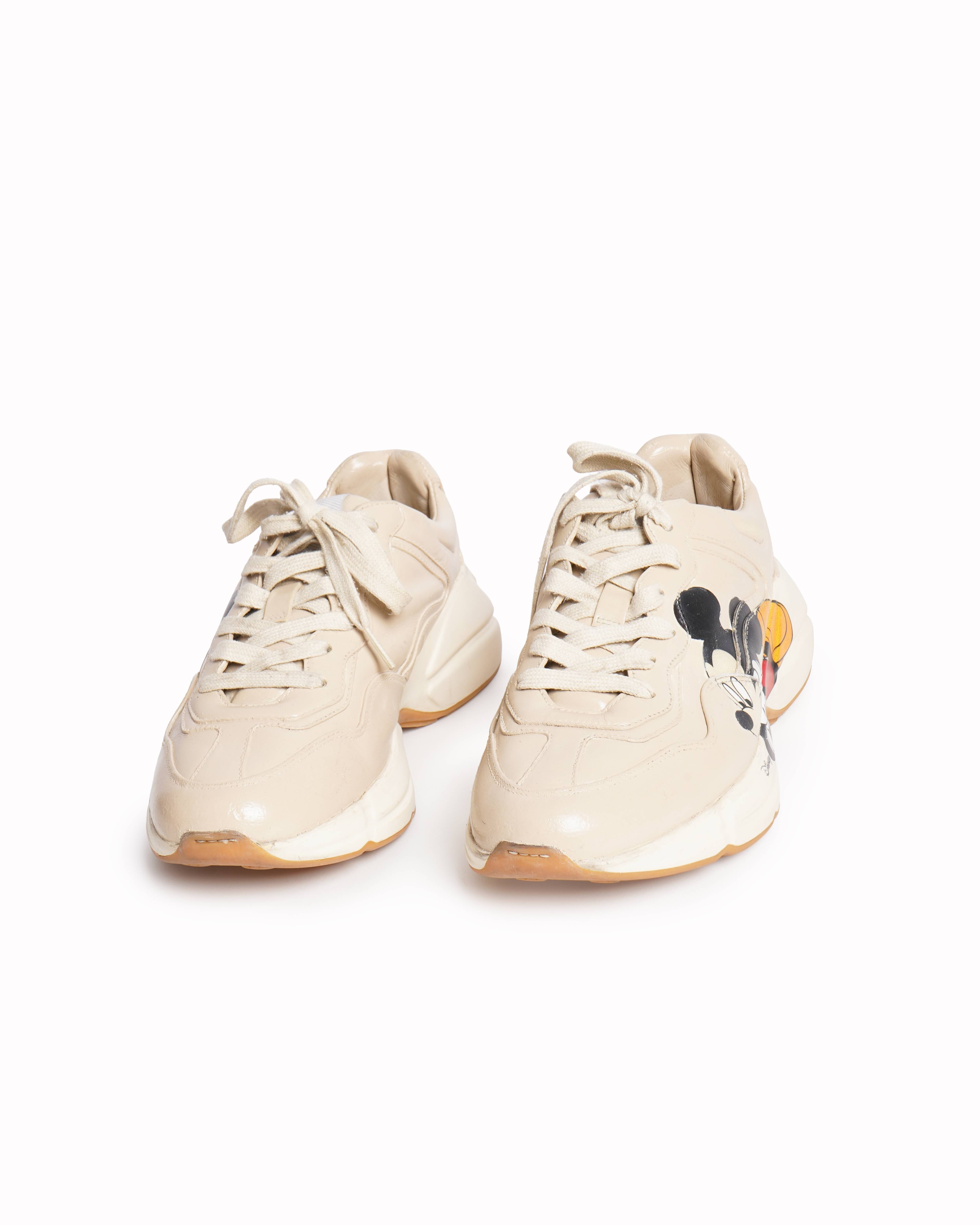 Gucci x Disney Mickey Mouse Rhyton Cream Leather Sneakers