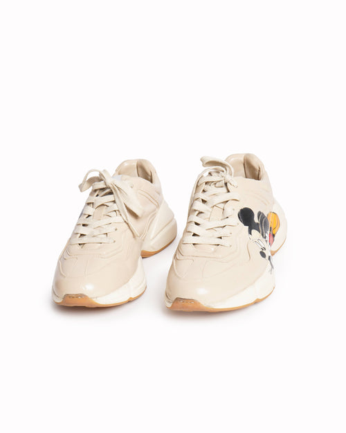 Gucci x Disney Mickey Mouse Rhyton Cream Leather Sneakers