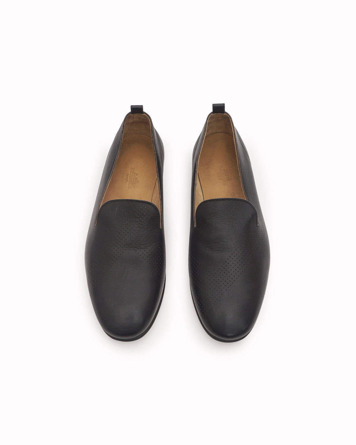 Hermès Perforated Black Leather Loafers