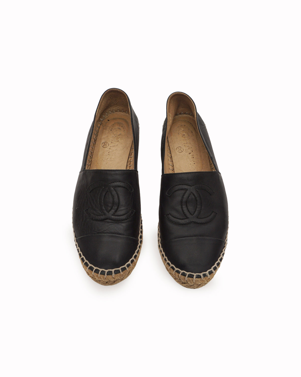 Chanel Black Leather CC Logo Espadrilles