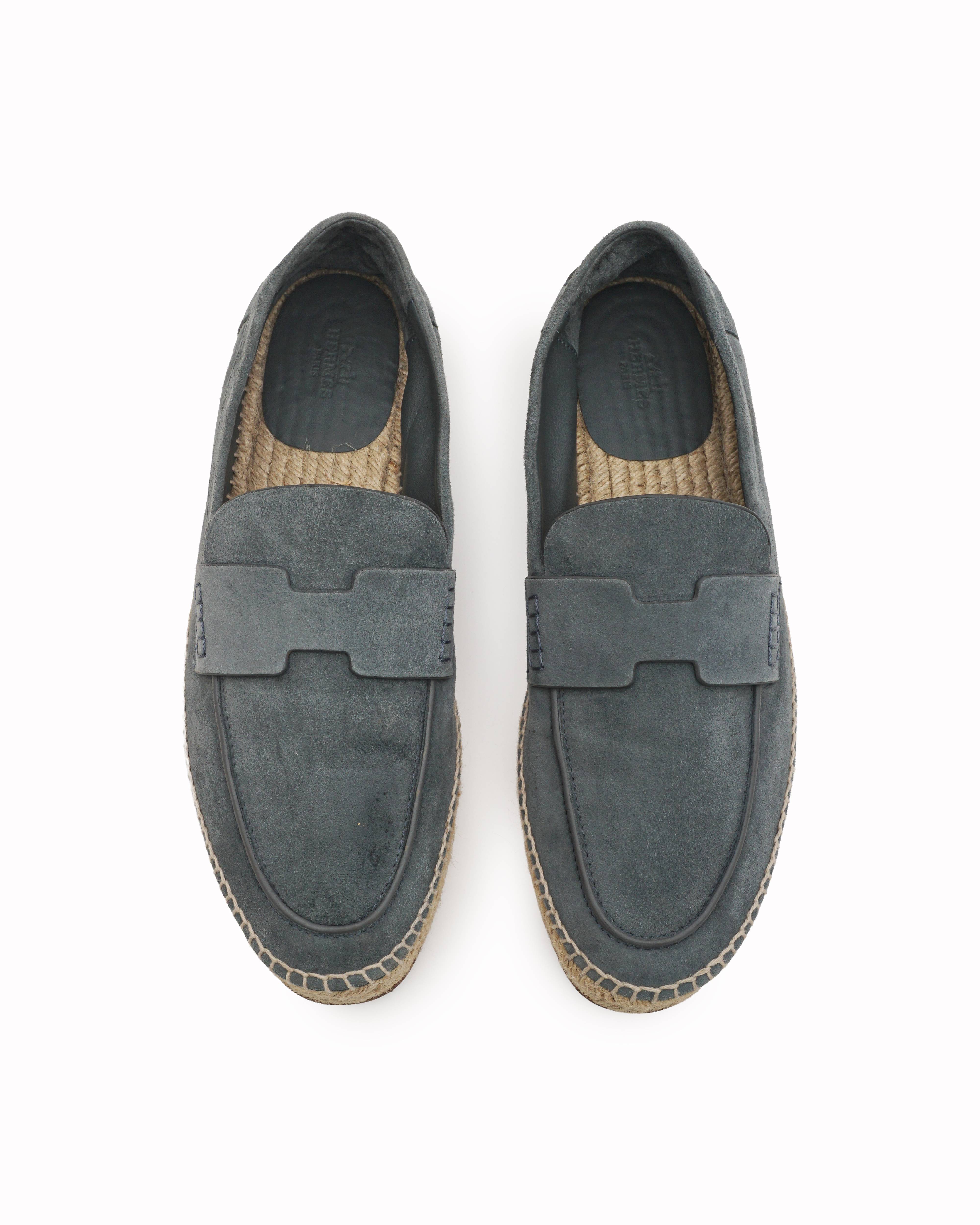 Hermès Ancora Slate Blue Suede Men's Espadrilles