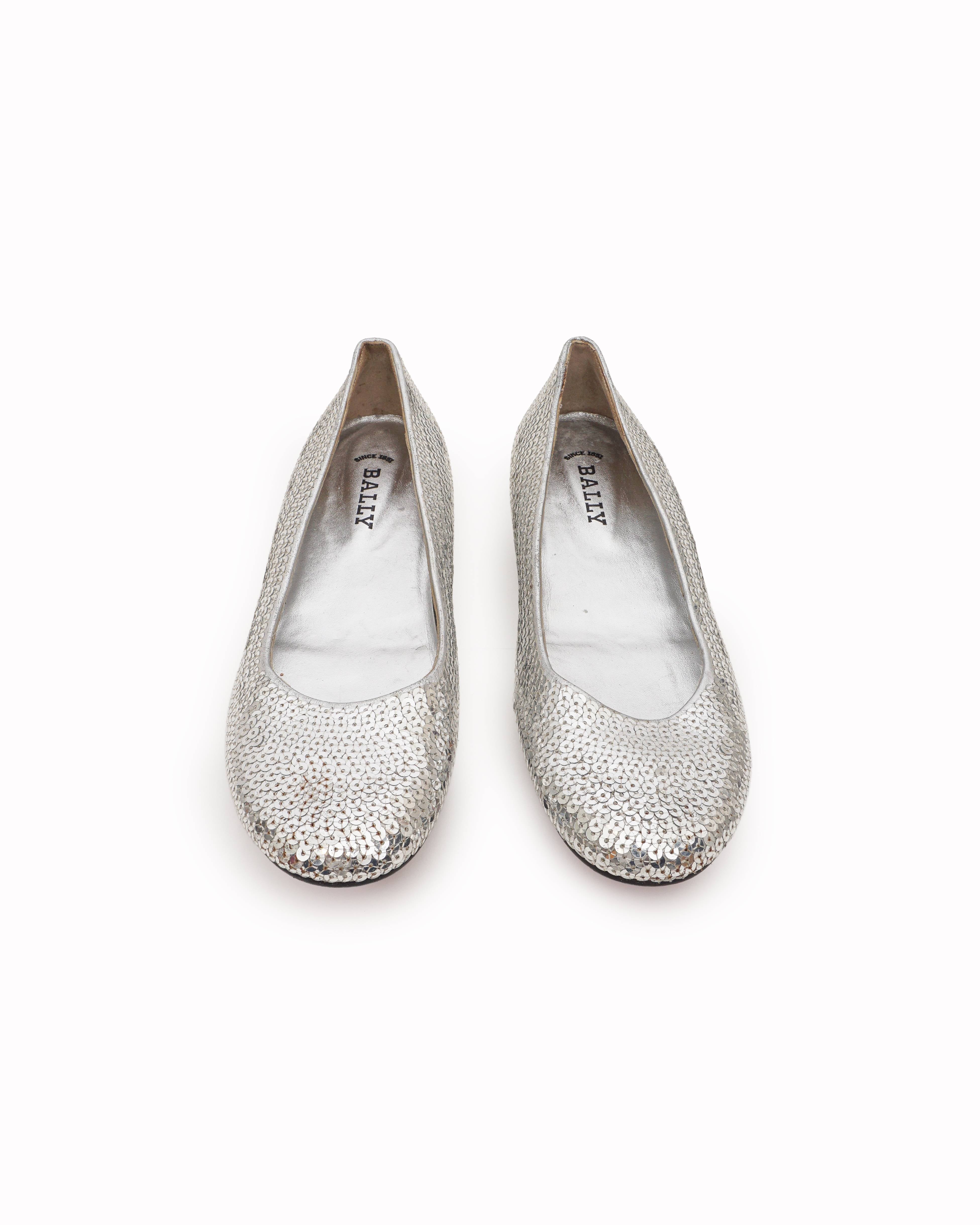 Bally Lumia Silver Sequined Leather Ballet Flats