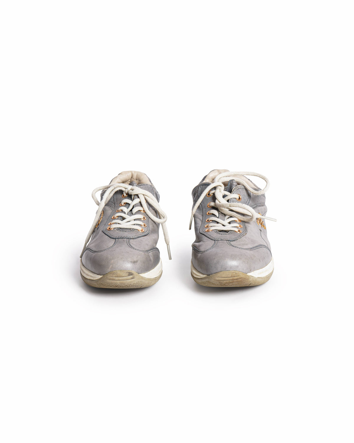 Prada Sport Grey Leather Lace Up Sneakers