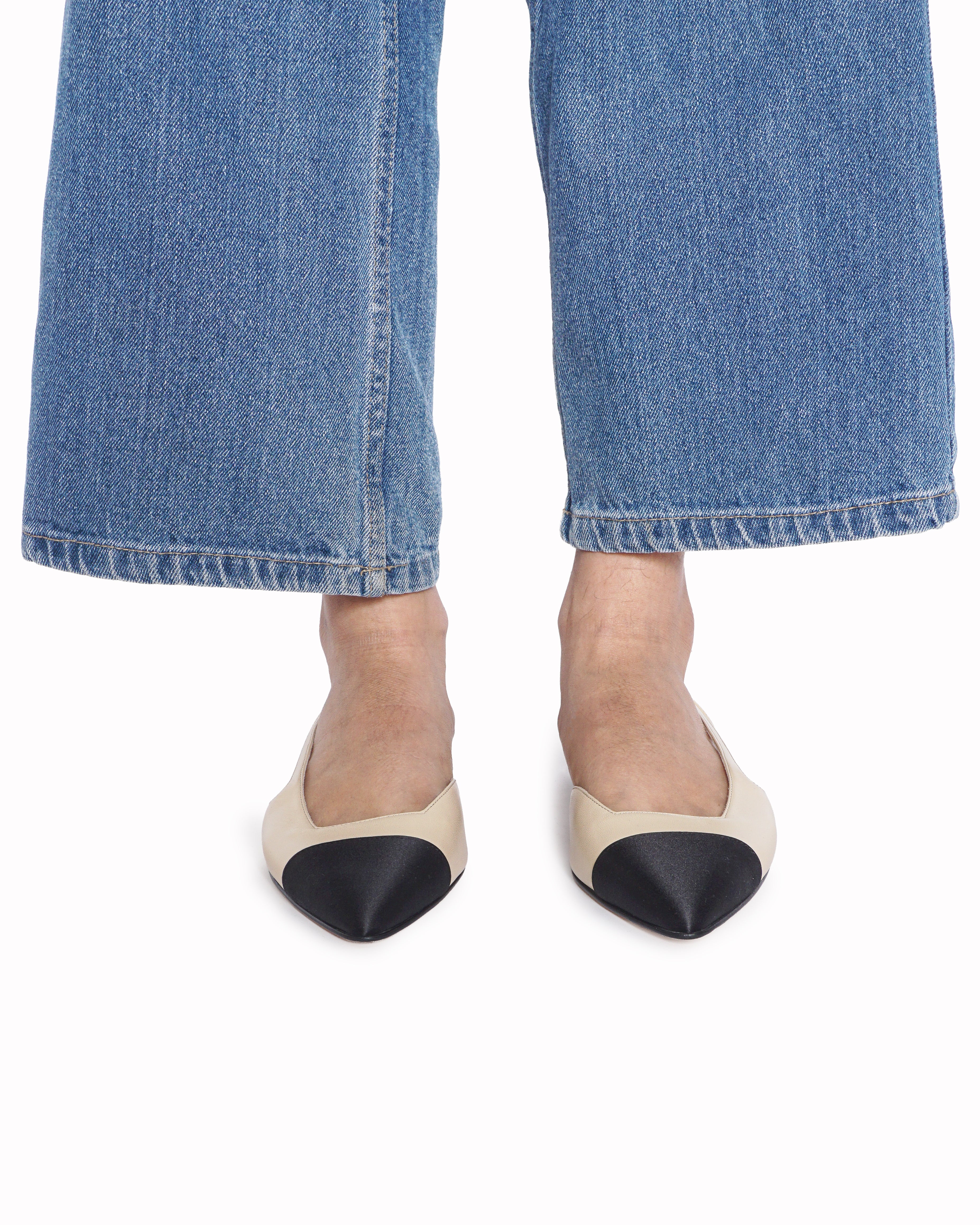 Chanel Beige & Black Goatskin Slingback Ballet Flats