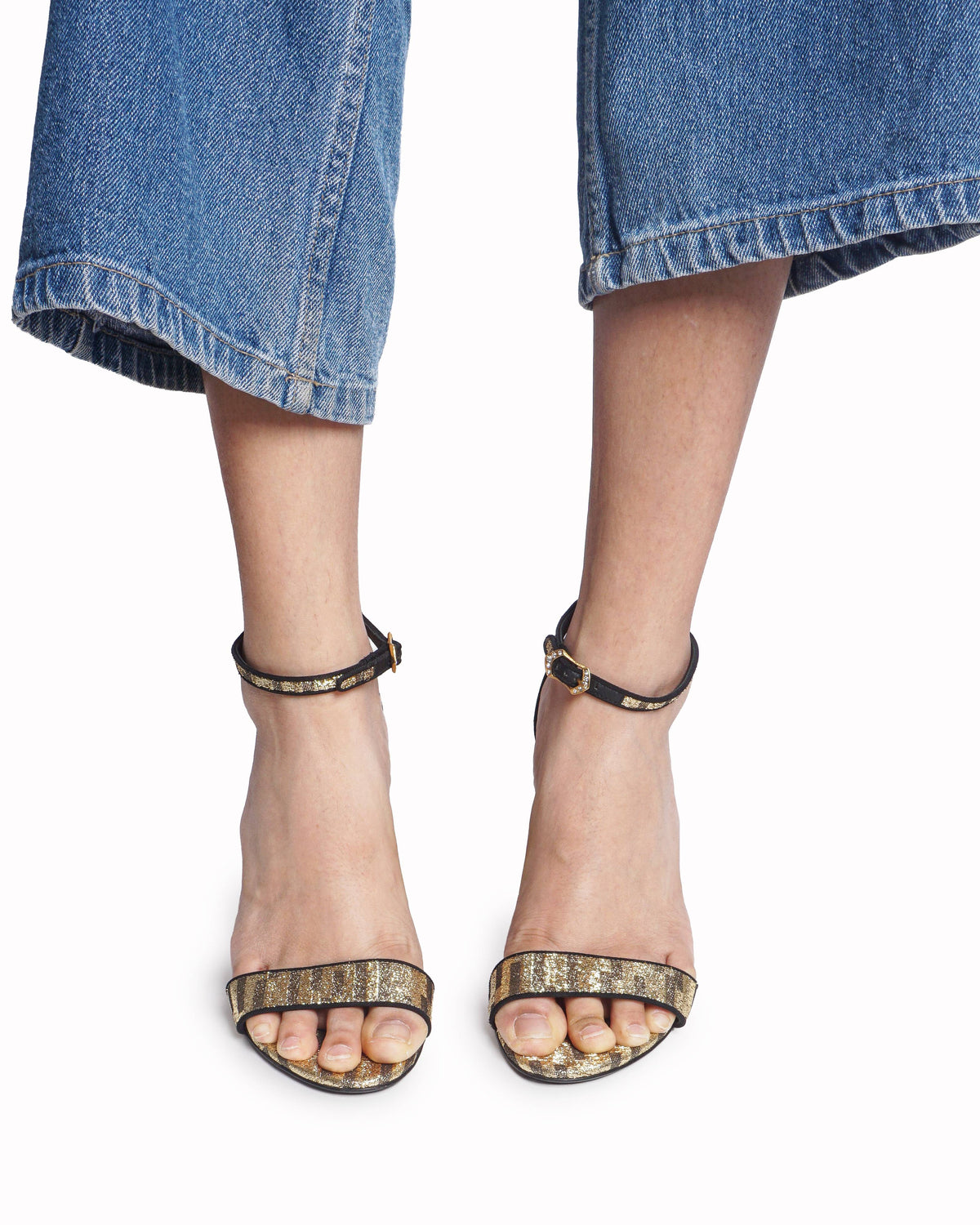 Dolce & Gabbana Keira DG Baroque High-Heel Sandals in Gold Lurex