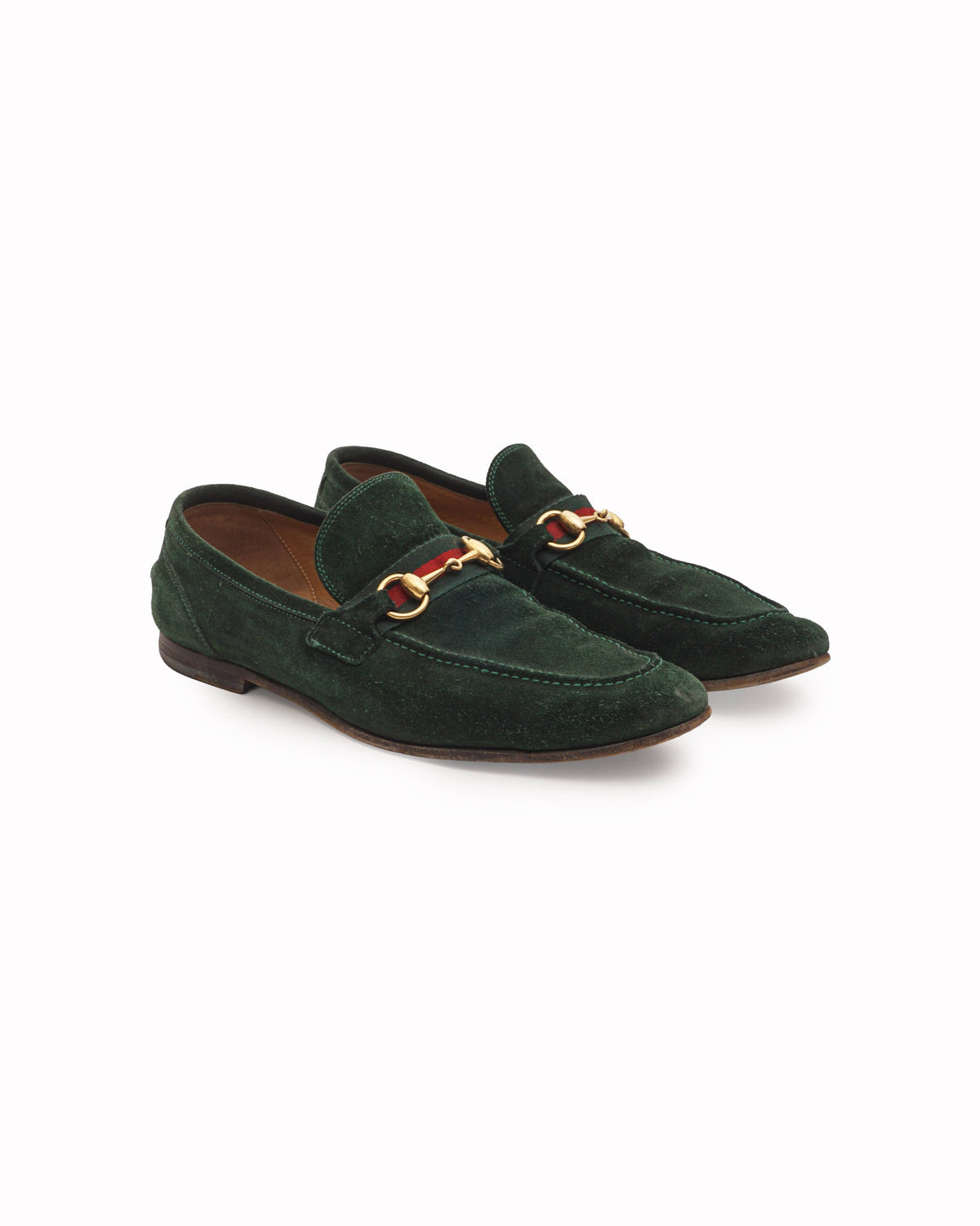 Gucci Green Suede Jordaan Horsebit Loafers