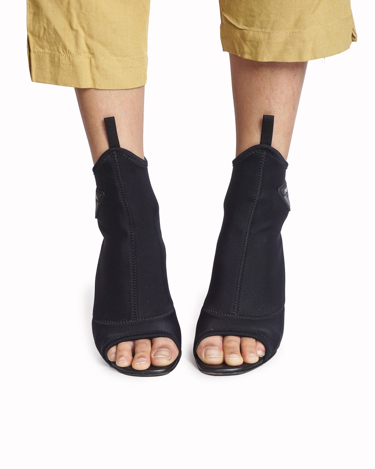 Prada Black Neoprene Open-Toe Sock Boots