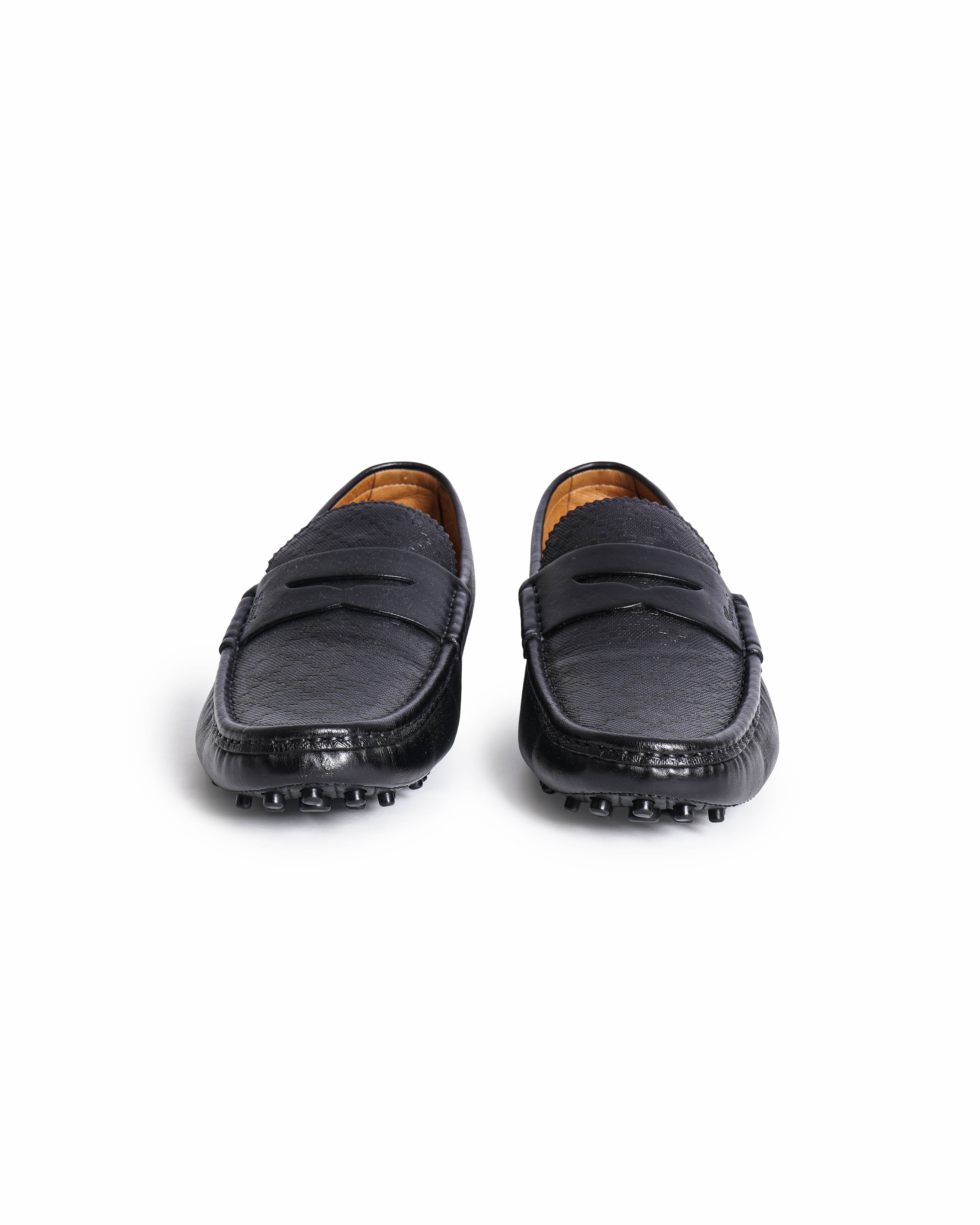 Gucci Black Print Leather Penny Slip On Loafers