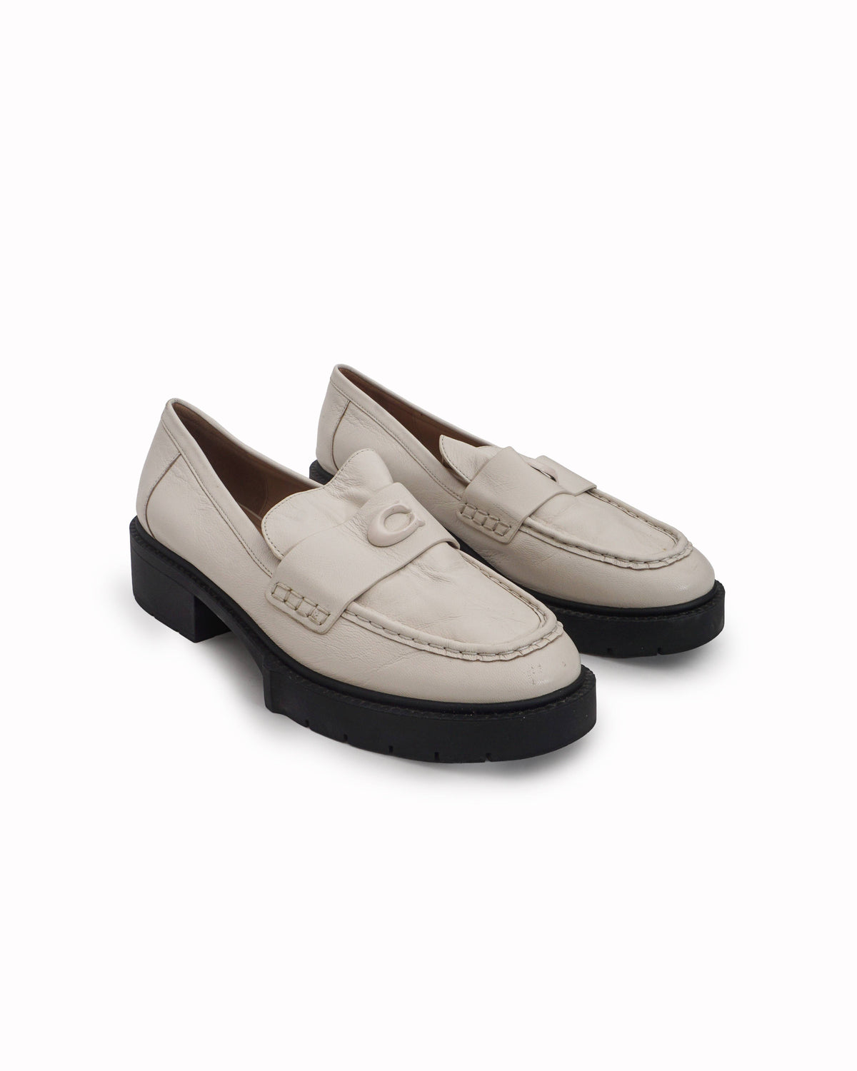 Coach White Leather Leah Chunky Sole Loafers