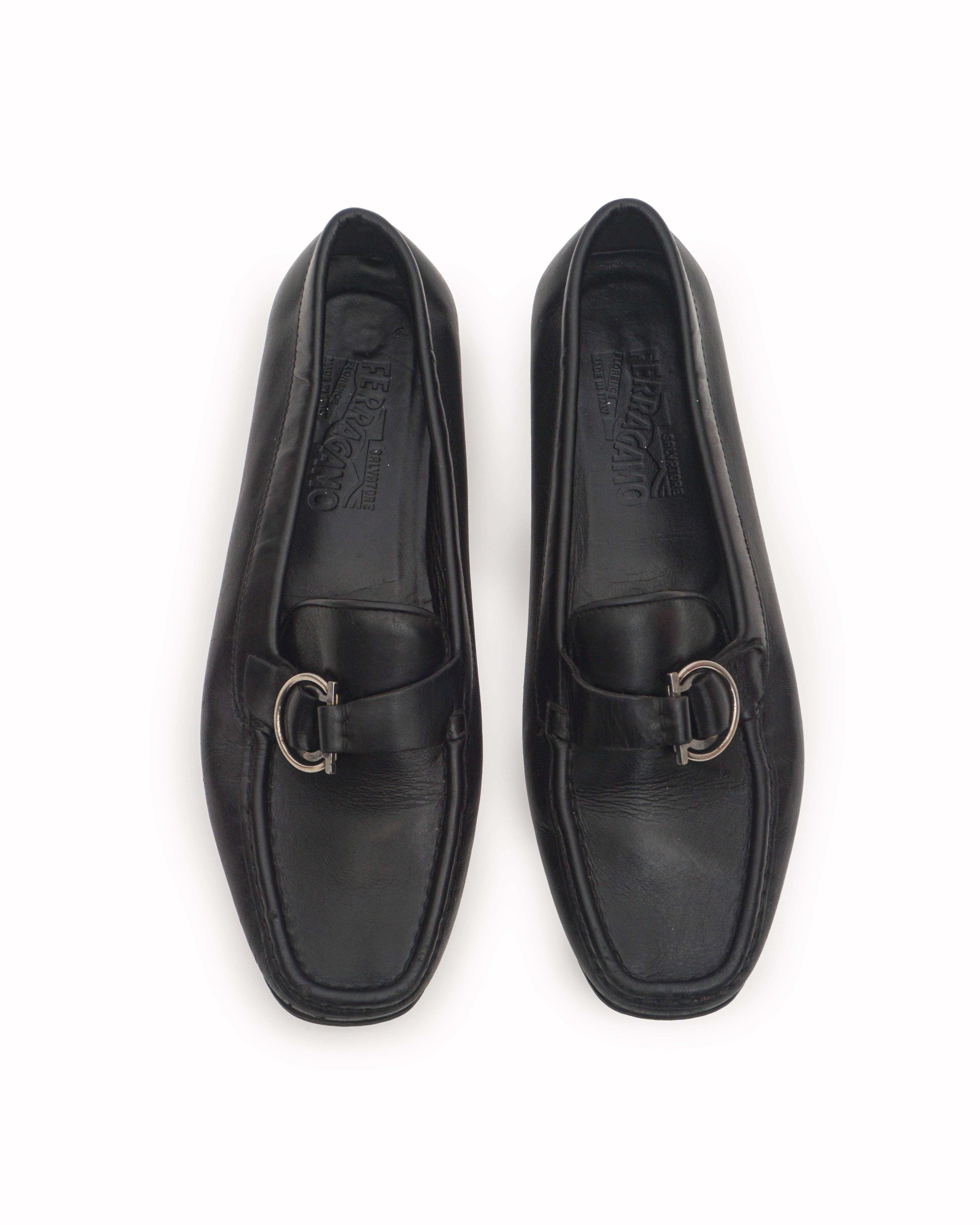 Salvatore Ferragamo Black Leather Gancini Bit Loafers
