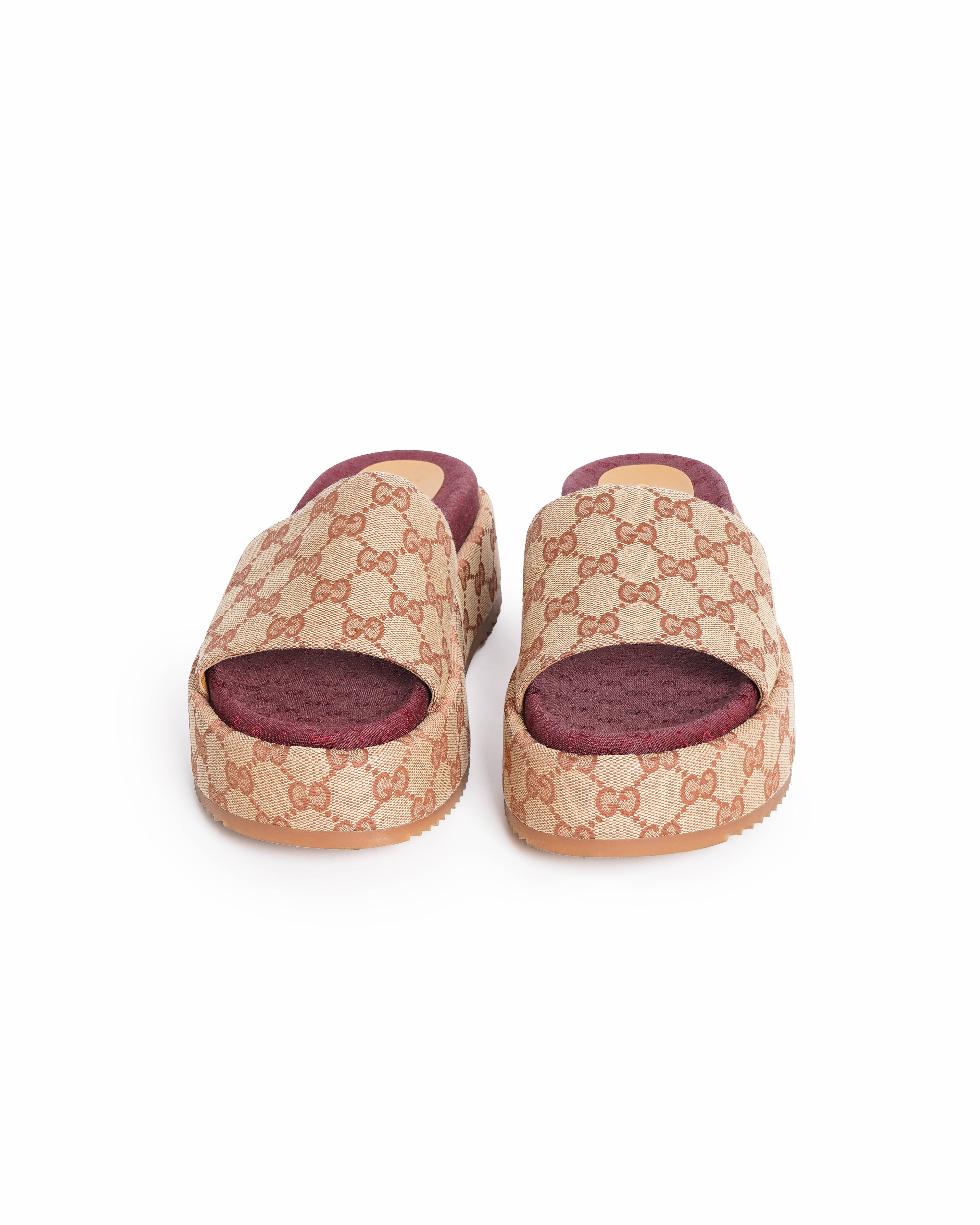 Gucci Canvas GG Monogram Angelina Platform Slide Sandals