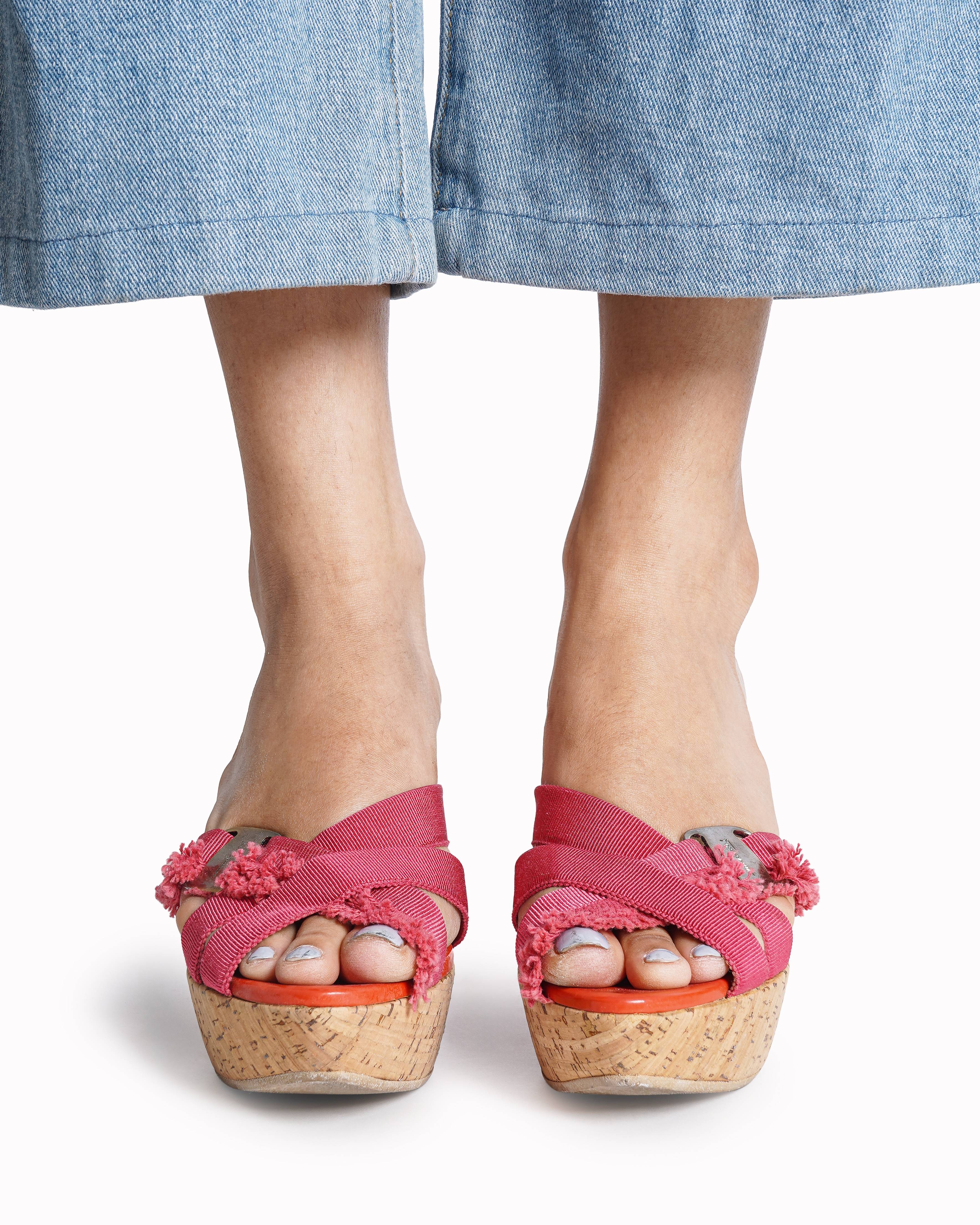 Salvatore Ferragamo Grosgrain Fringed Wedge Sandals
