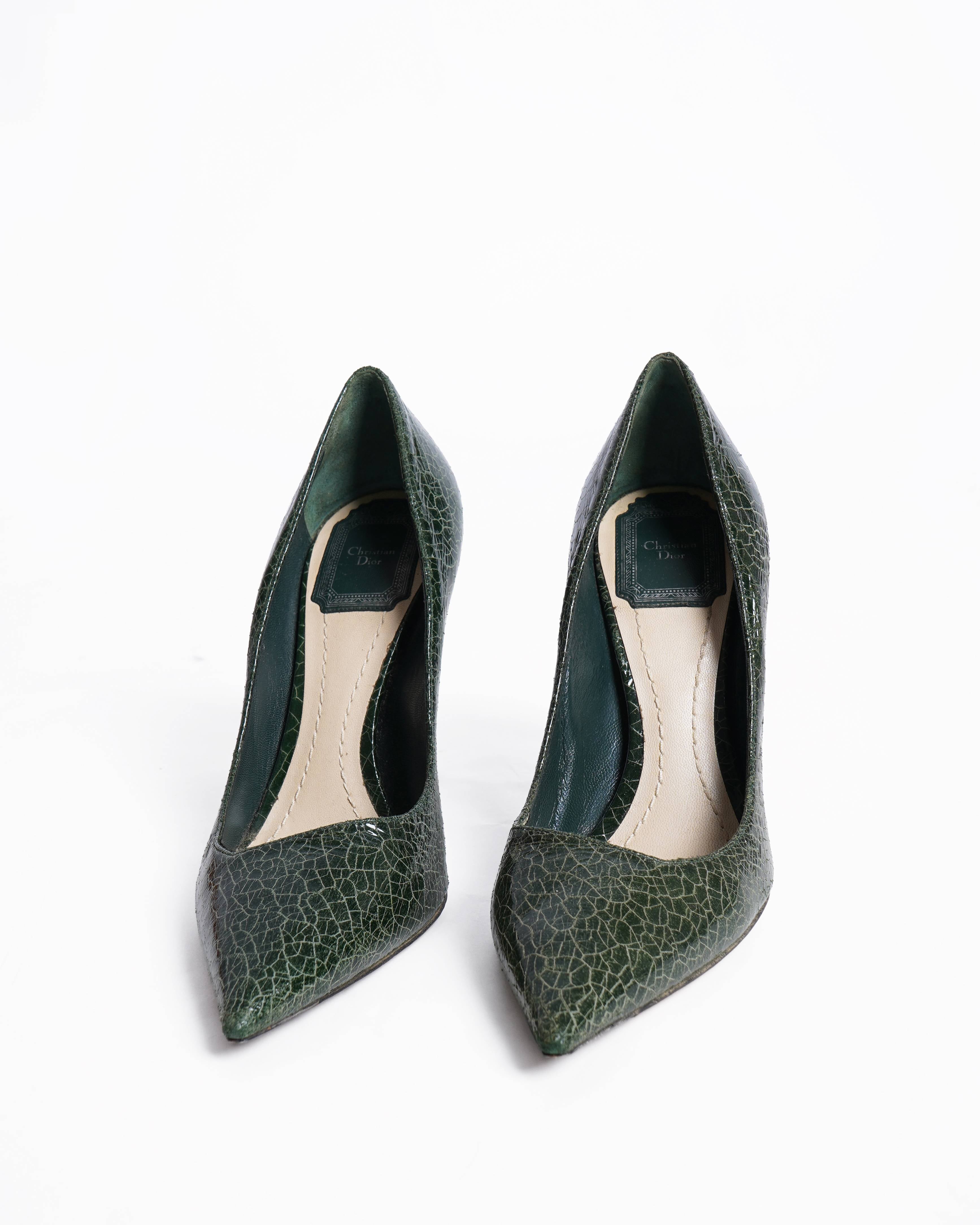 Christian dior crackeled leather pointed toe pumps
