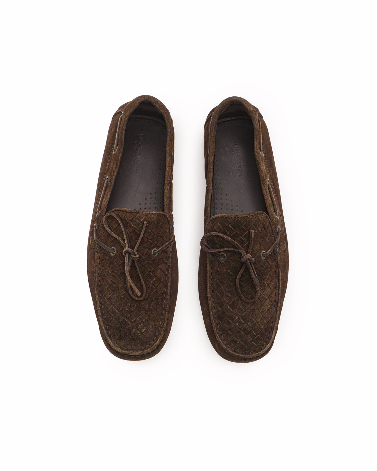 Bottega Veneta Brown Suede Intrecciato Driving Loafers