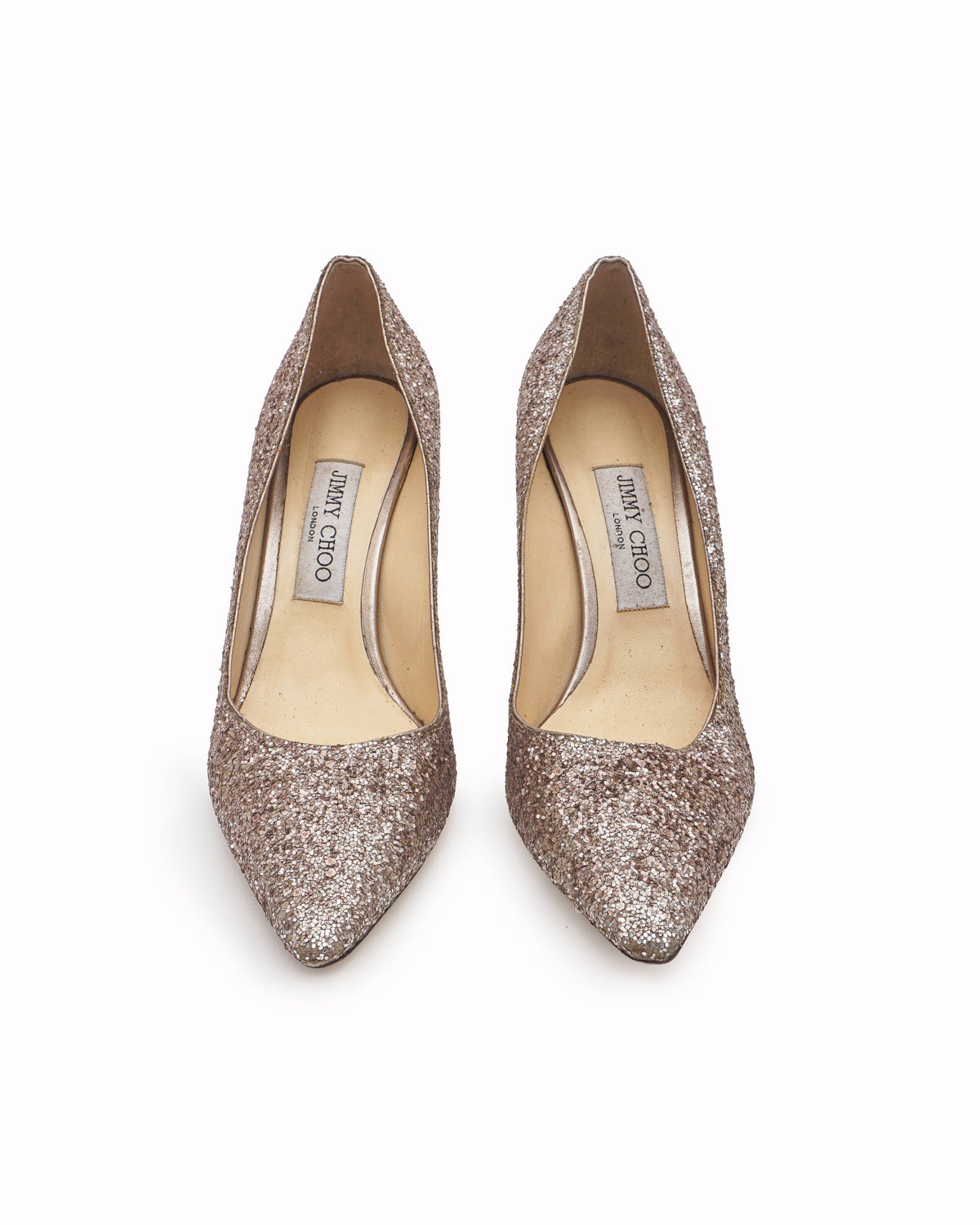Jimmy Choo Rose Gold Coarse Glitter Romy Pointed Toe Pumps