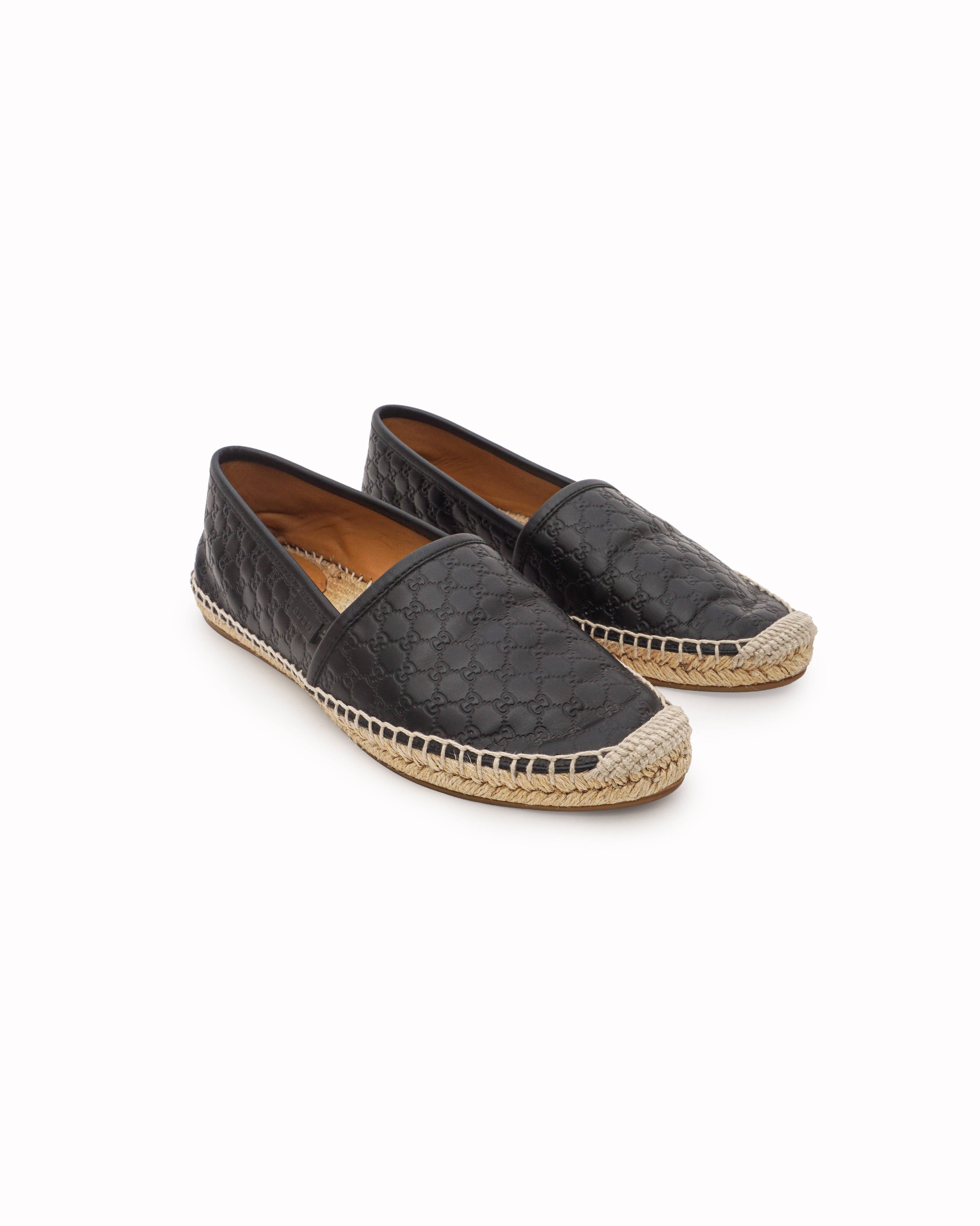Gucci Black Leather Guccissima Monogram Espadrilles