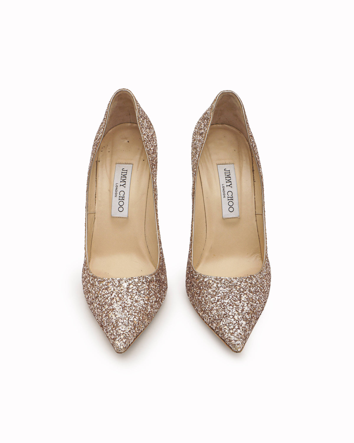 Jimmy Choo Romy Rose Gold Glitter Pointed-Toe Pumps