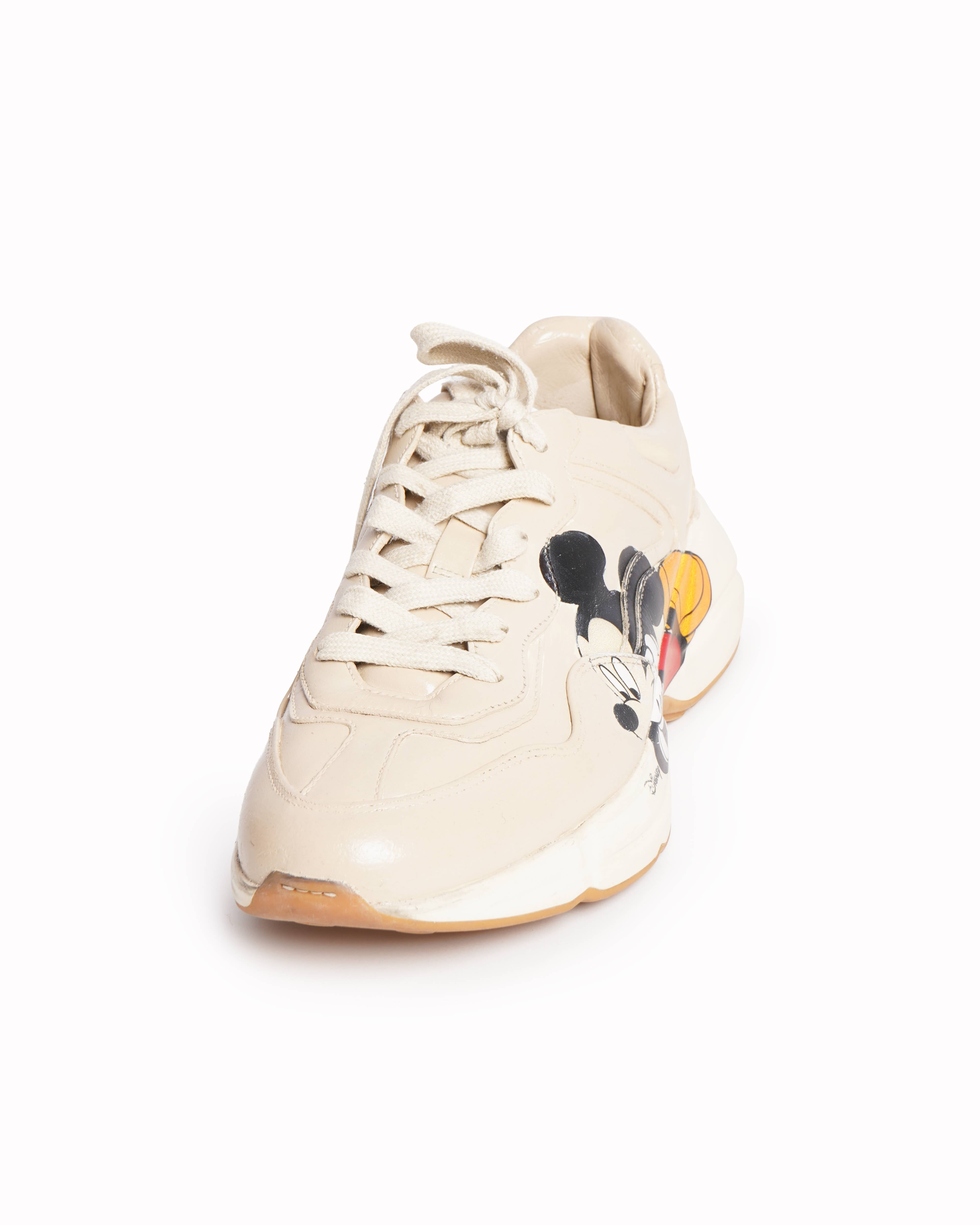 Gucci x Disney Mickey Mouse Rhyton Cream Leather Sneakers
