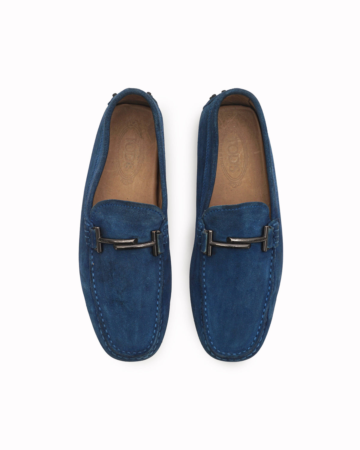 Tod's Blue Suede Double T Gommino Loafers