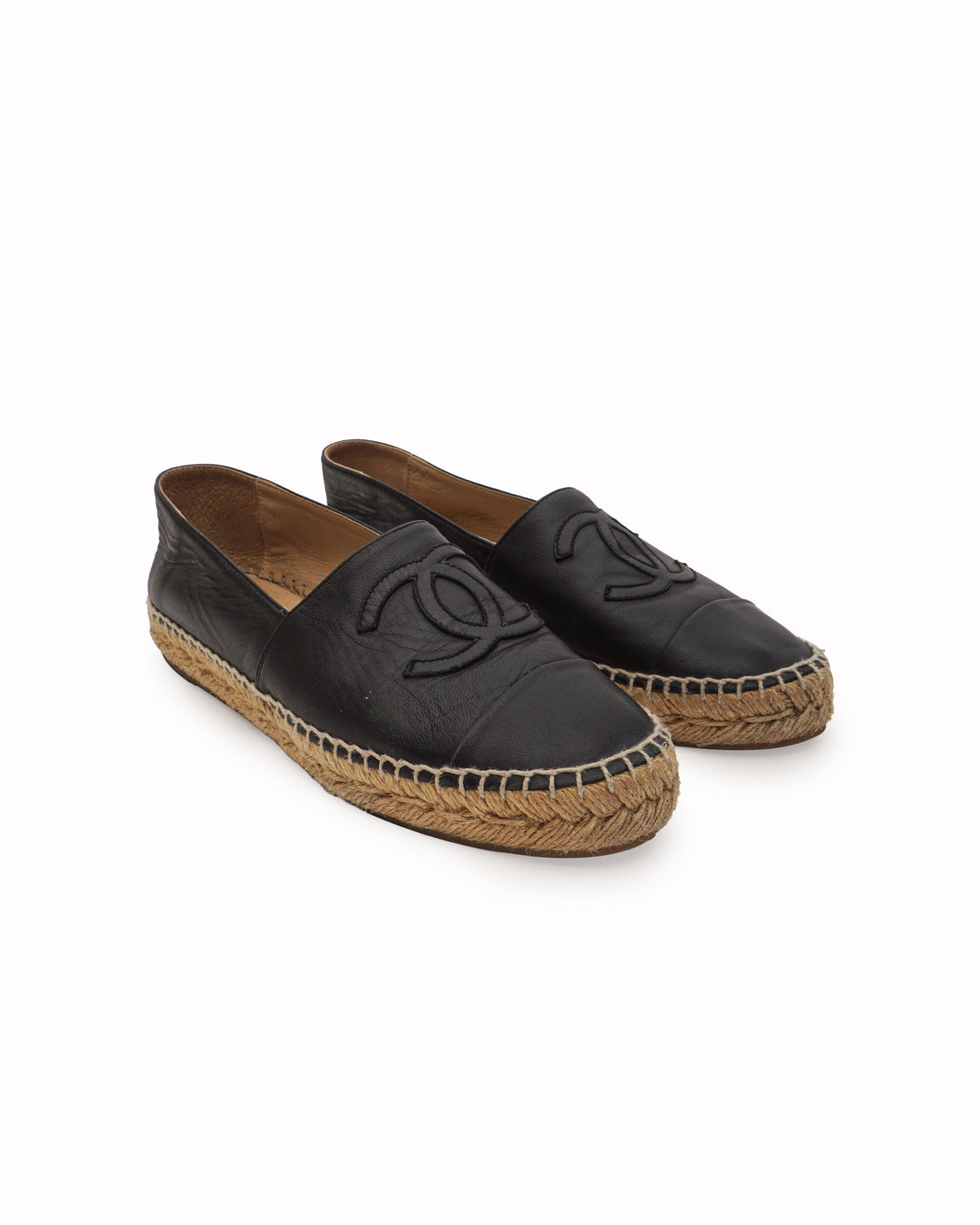 Chanel Black Leather CC Logo Espadrilles